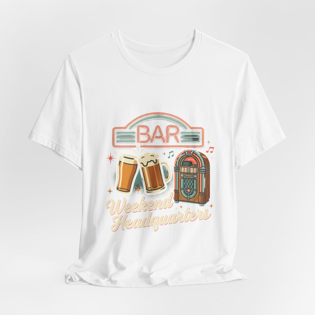 Weekend Headquarters Bar T‑Shirt — Retro Jukebox & Beer Graphic Tee