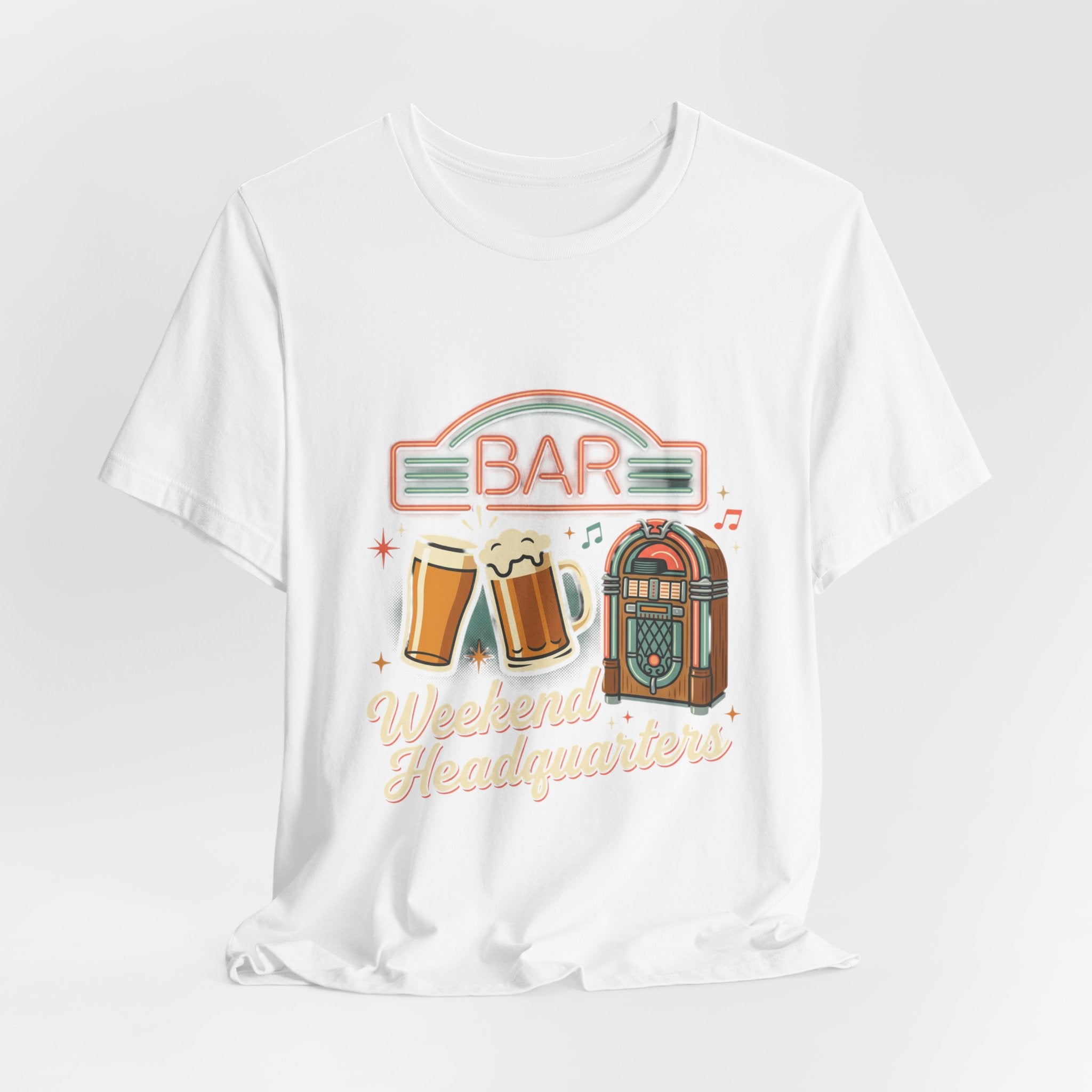 Weekend Headquarters Bar T‑Shirt — Retro Jukebox & Beer Graphic Tee