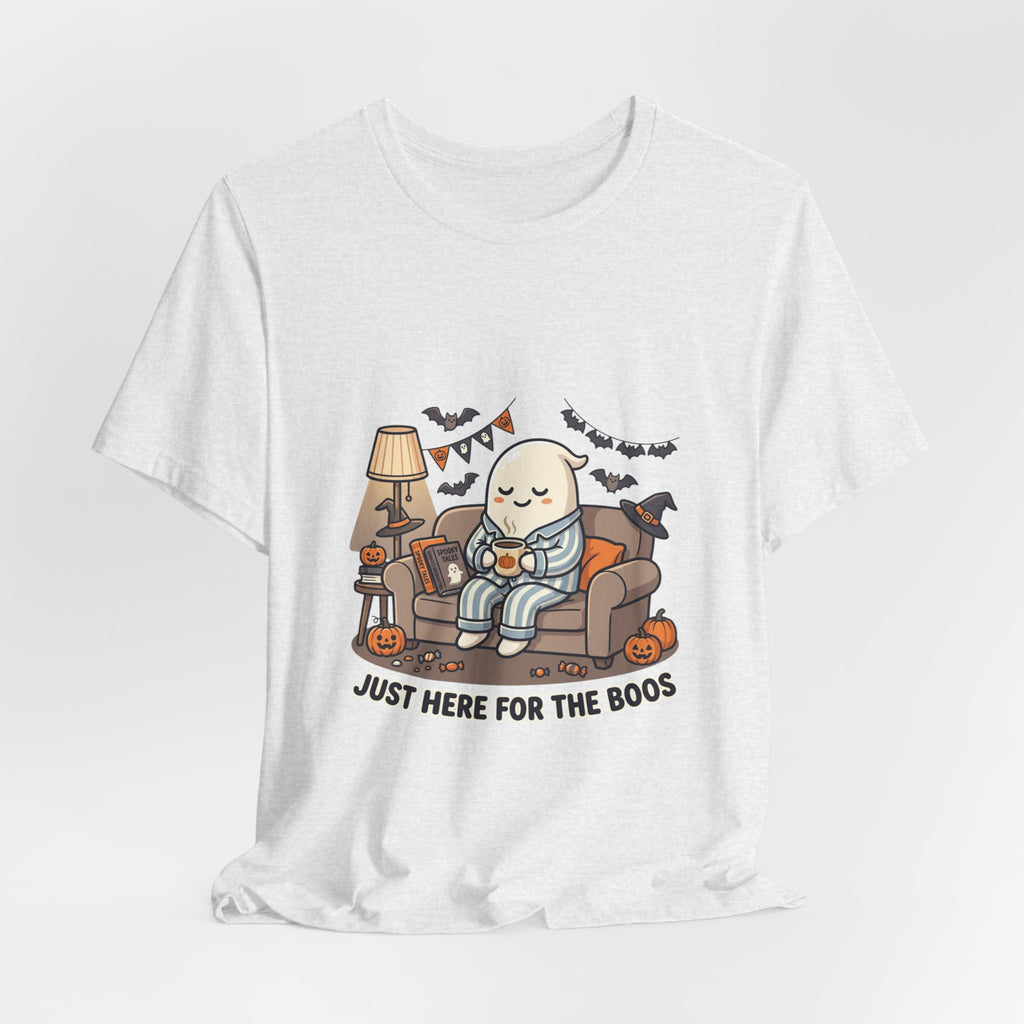 Halloween Ghost Tee — "Just Here for the Boos" Cute Spooky Graphic Shirt