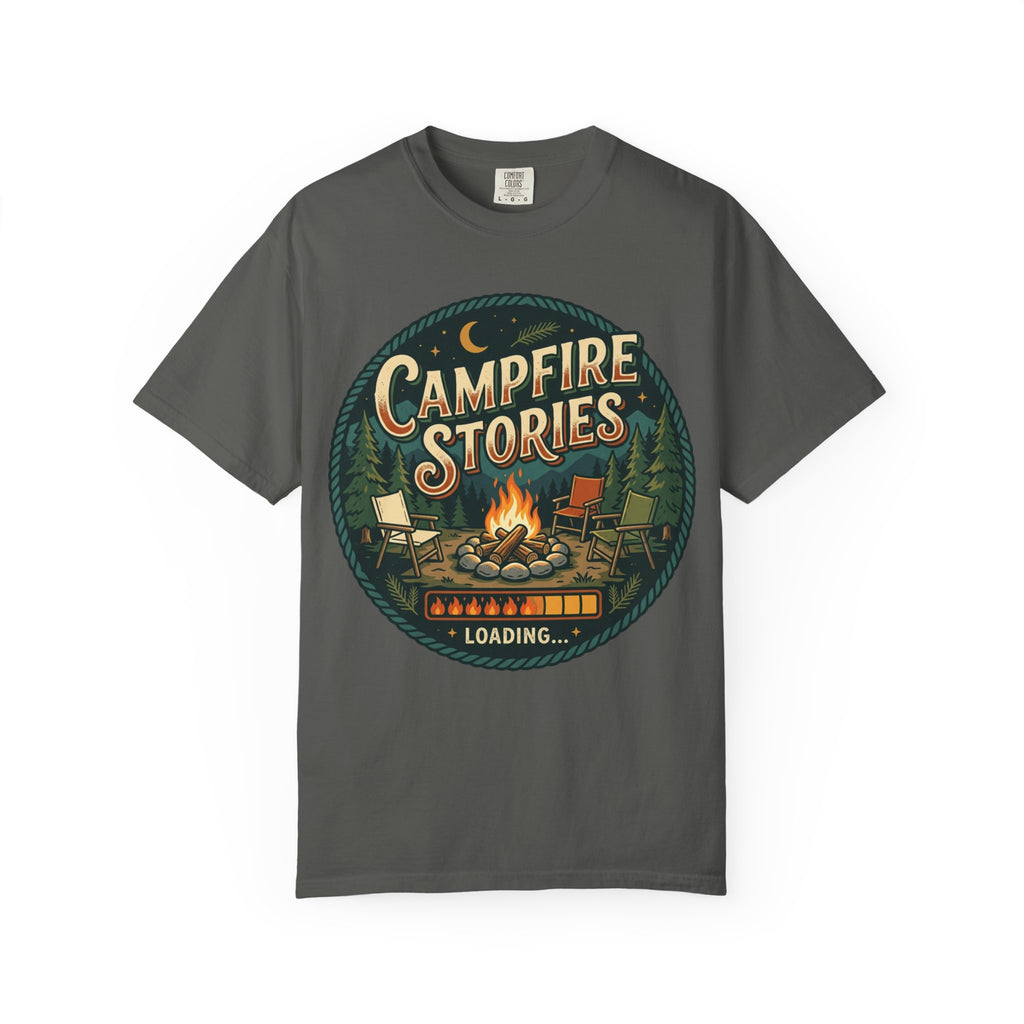 Campfire Stories T-Shirt — Vintage Camping Graphic Tee ("Campfire Stories" Loading)