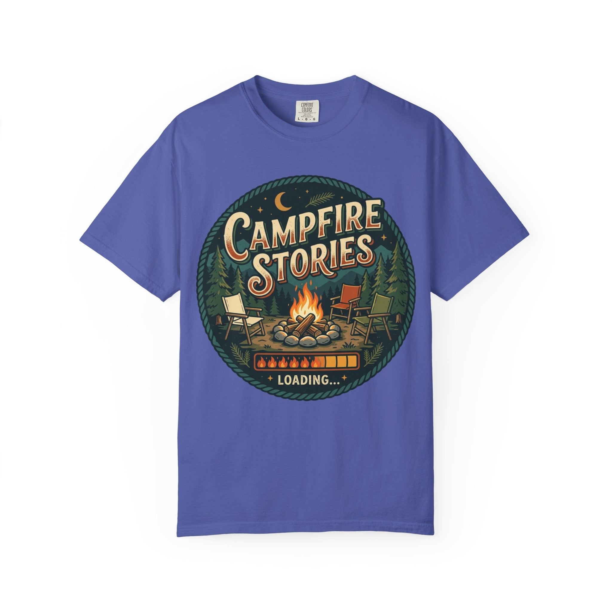 Campfire Stories T-Shirt — Vintage Camping Graphic Tee ("Campfire Stories" Loading)