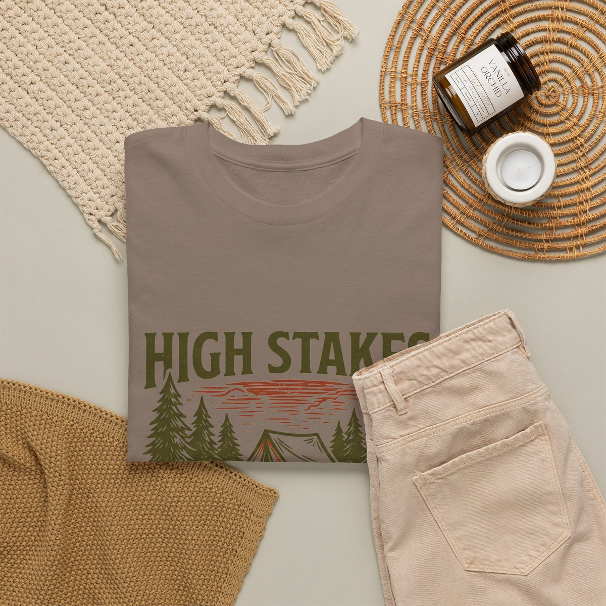 High Stakes, Low Expectations Camping T-Shirt