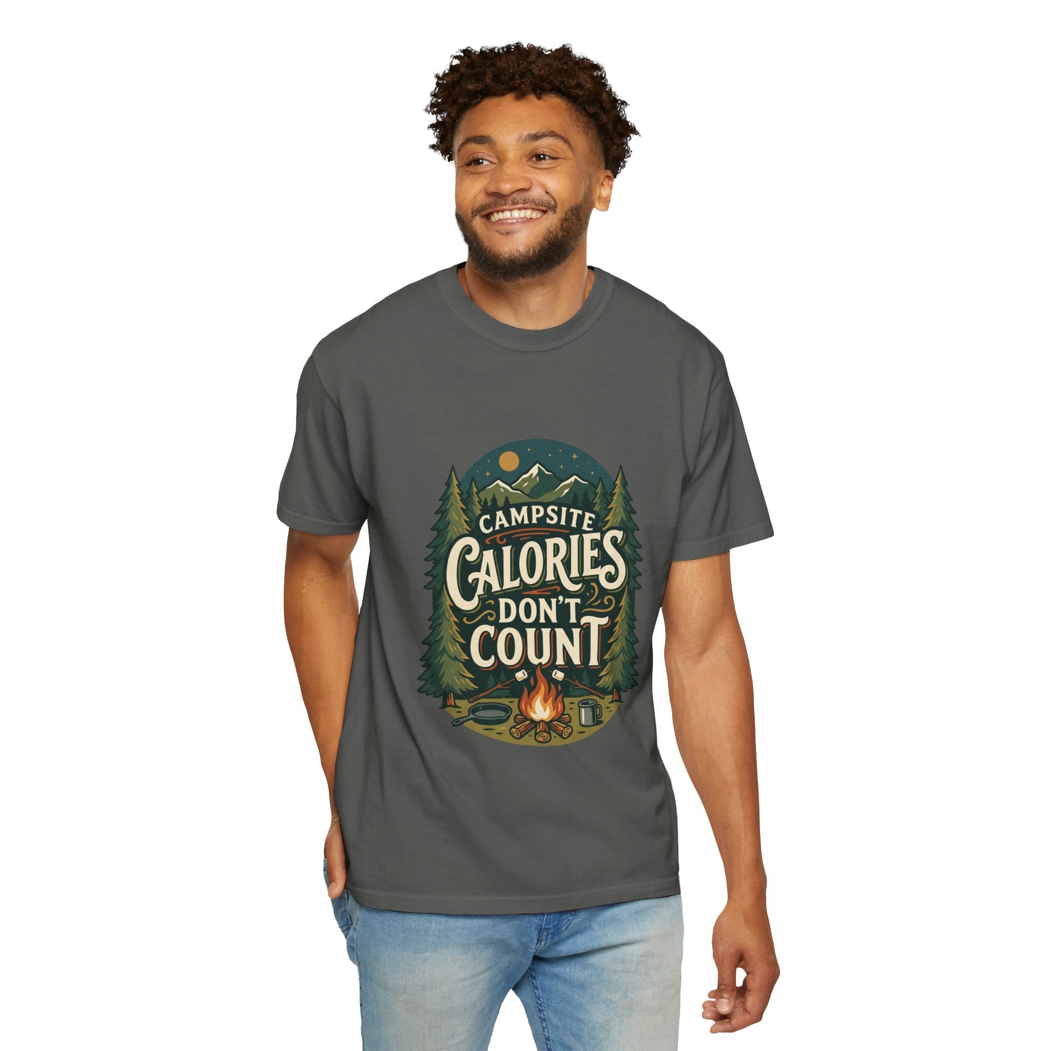 Campsite Calories Don’t Count Graphic T-Shirt — Camping Campfire Outdoors Tee