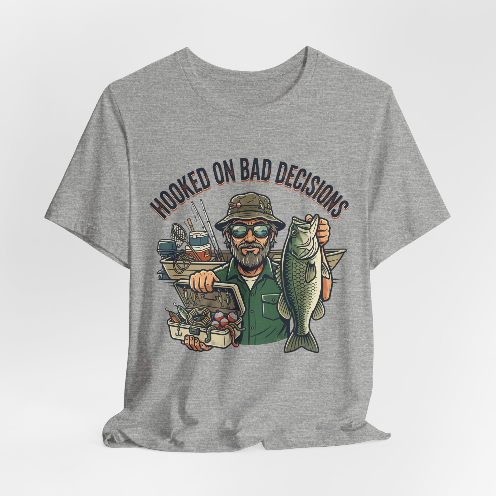 Fishing T-Shirt – "Hooked on Bad Decisions" Humorous Angler Tee