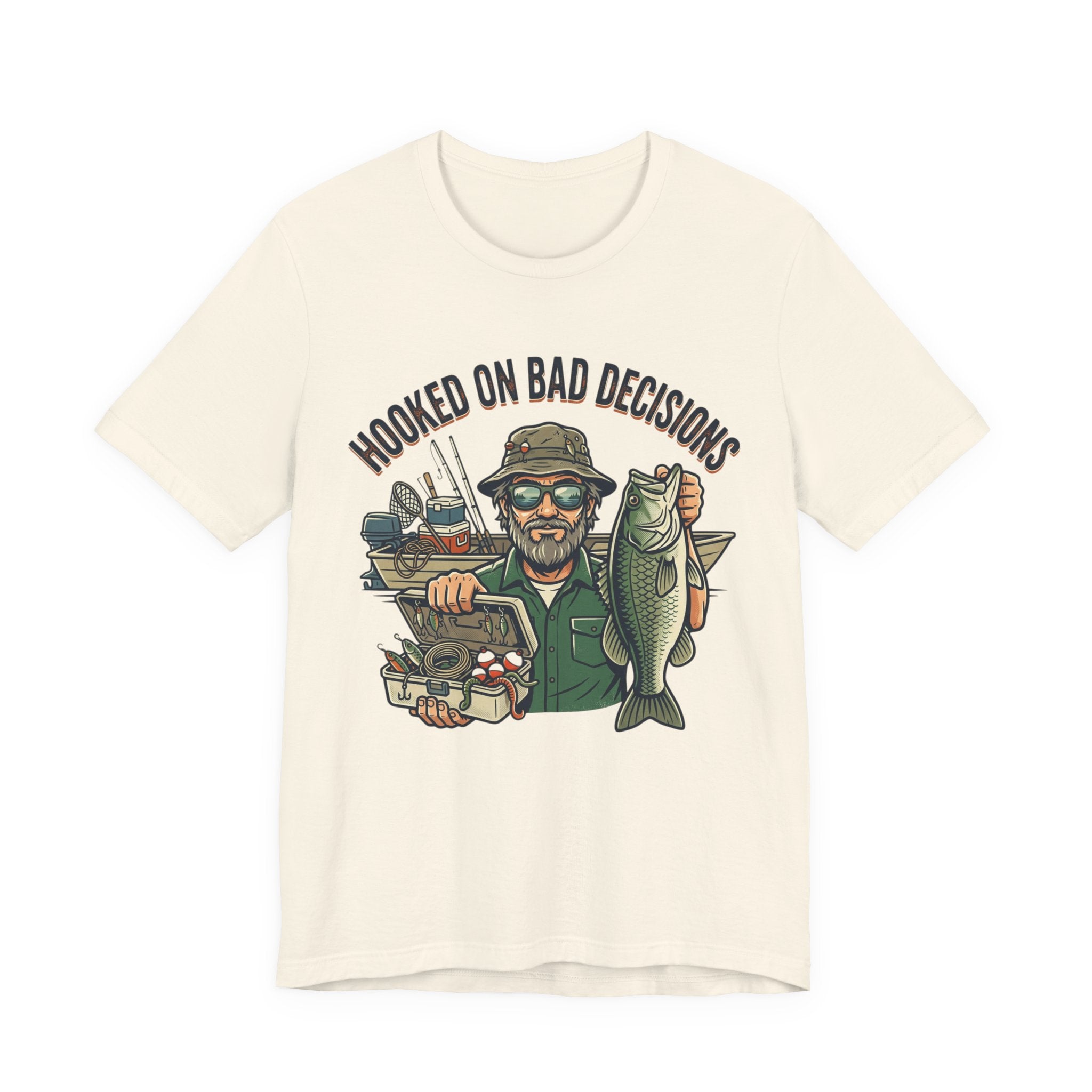 Fishing T-Shirt – "Hooked on Bad Decisions" Humorous Angler Tee