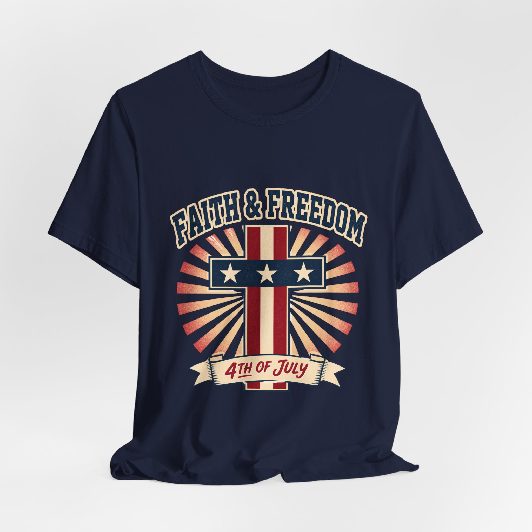 Faith & Freedom Cross Tee | Patriotic, Faith-Based July 4th Vintage Americana