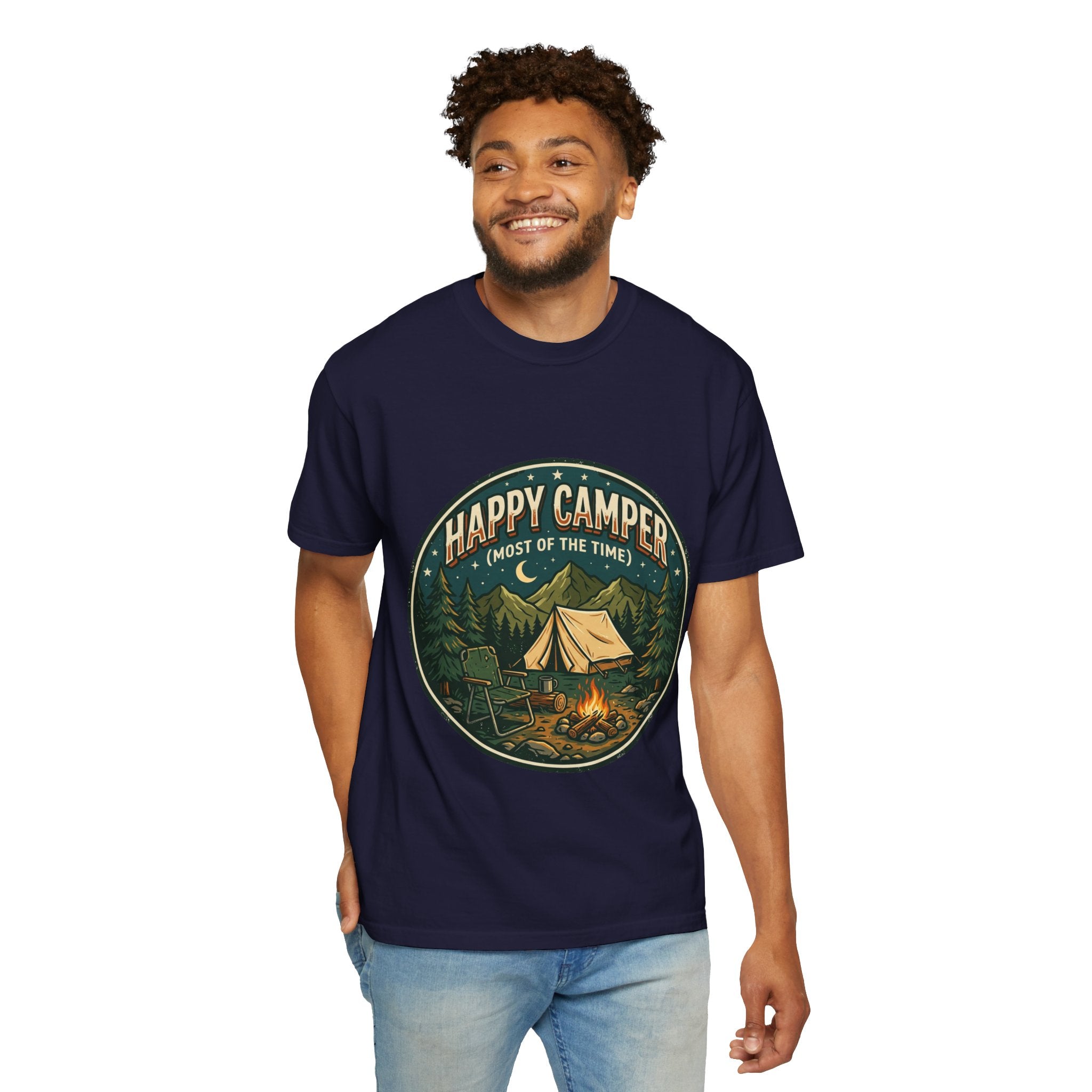 Happy Camper T-Shirt — Campfire Tent Graphic Tee