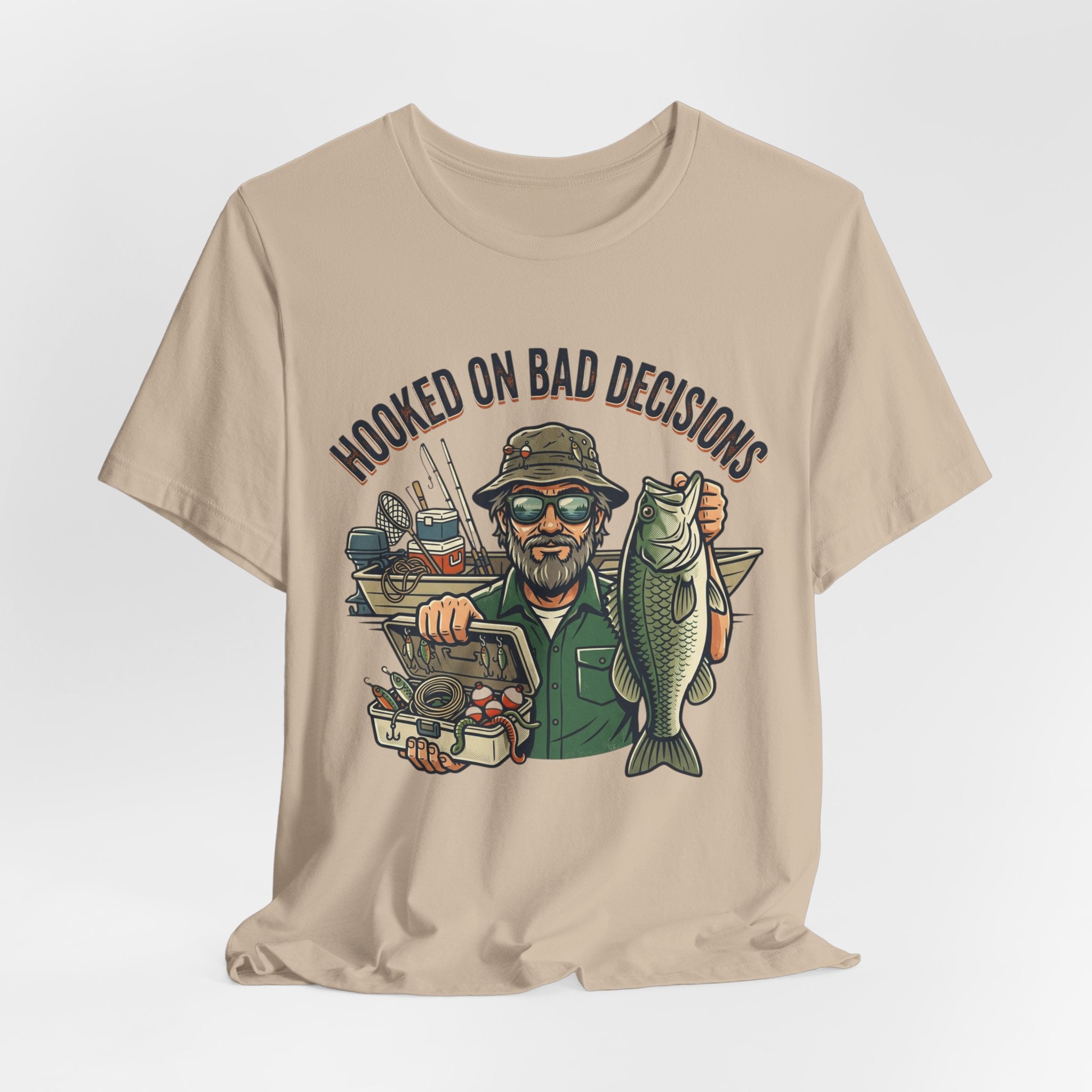 Fishing T-Shirt – "Hooked on Bad Decisions" Humorous Angler Tee