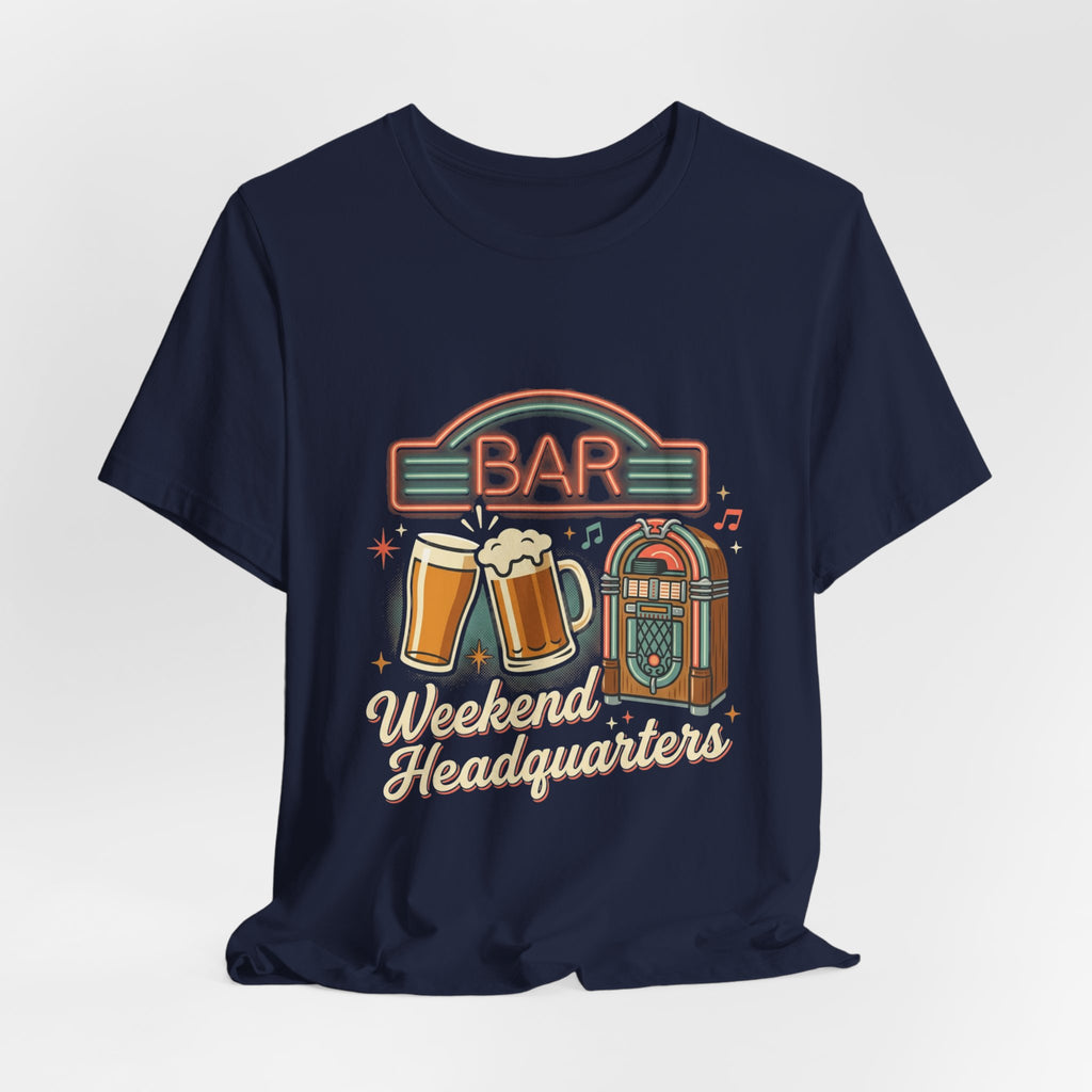 Weekend Headquarters Bar T‑Shirt — Retro Jukebox & Beer Graphic Tee