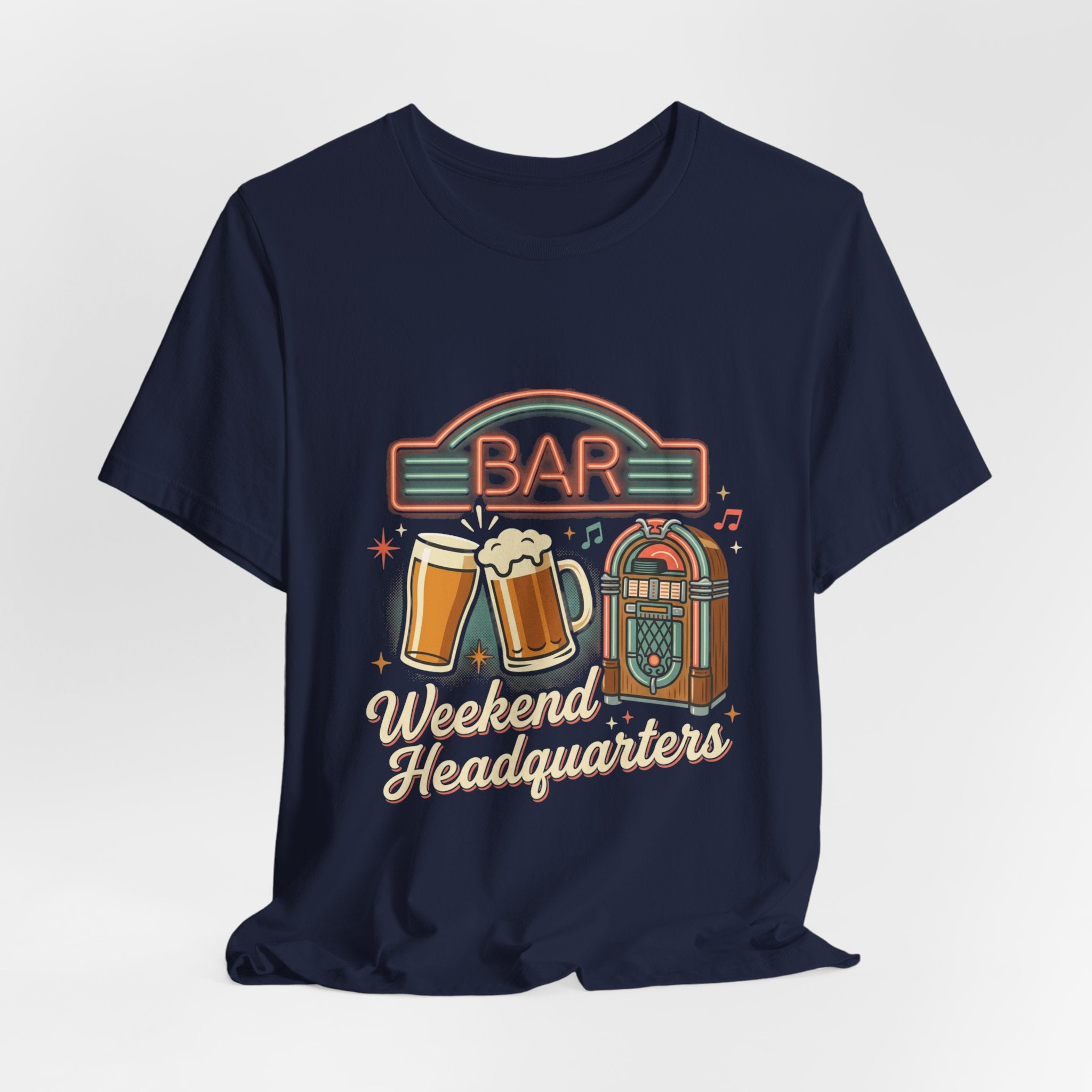 Weekend Headquarters Bar T‑Shirt — Retro Jukebox & Beer Graphic Tee