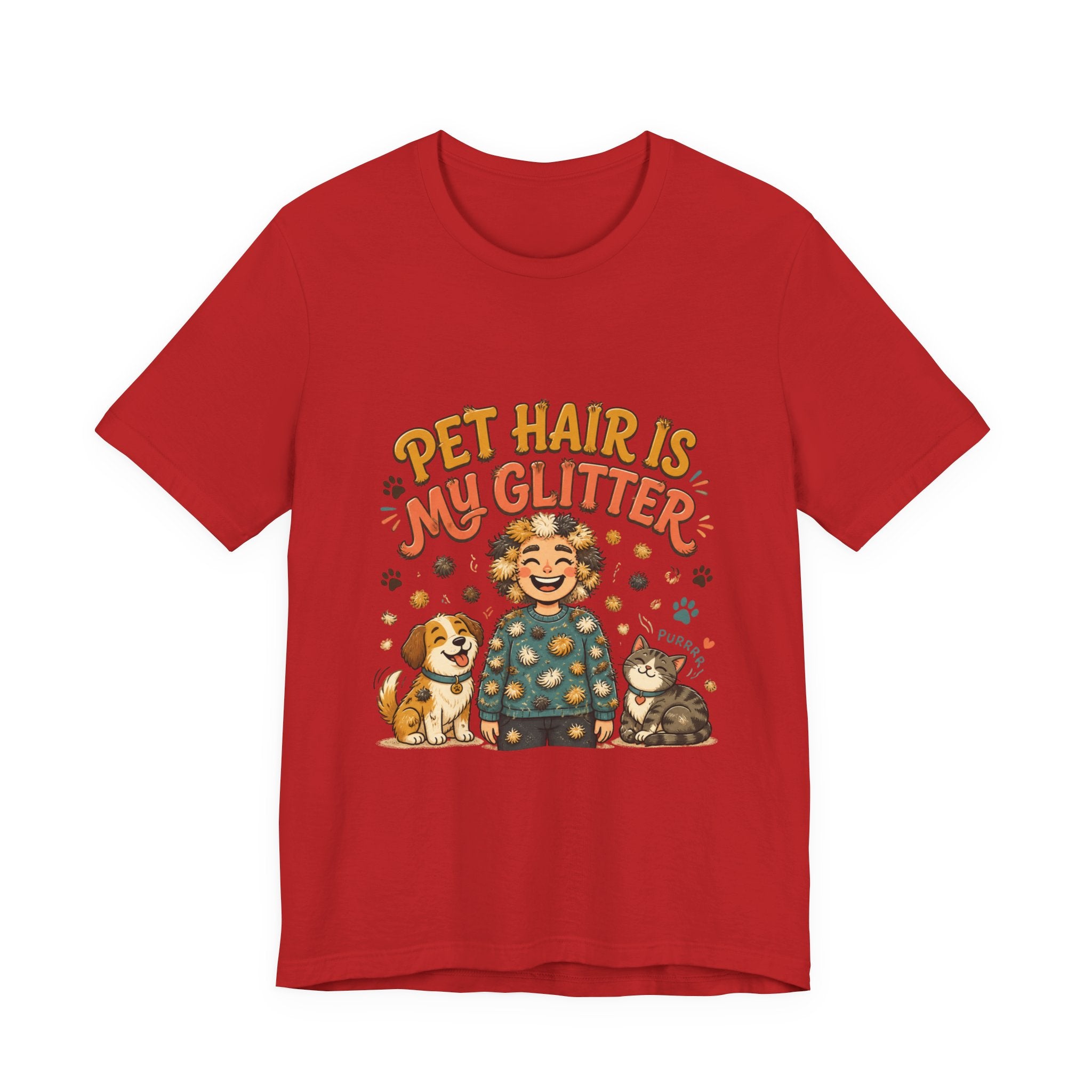 Pet Hair Is My Glitter T-Shirt — Cute Pet Lover Tee with Dog & Cat Illustration