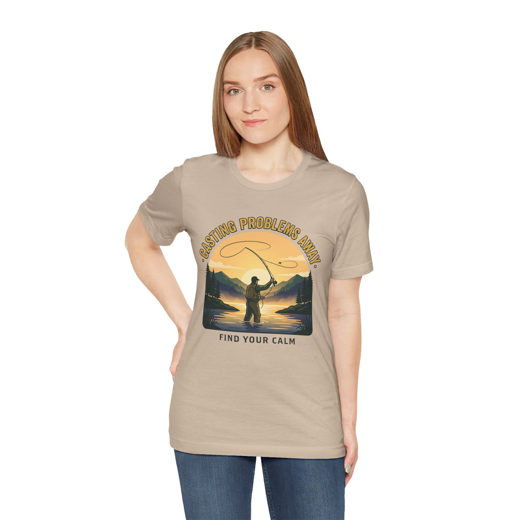 Fishing T-Shirt — "Casting Problems Away, Find Your Calm" Outdoor Angler Tee