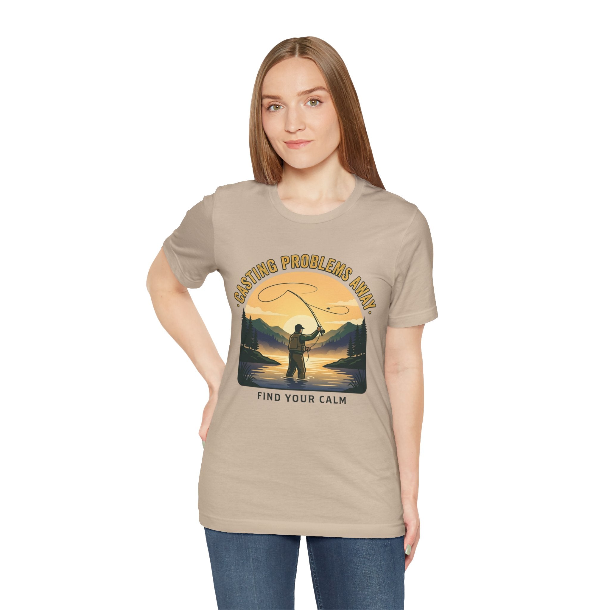 Fishing T-Shirt — "Casting Problems Away, Find Your Calm" Outdoor Angler Tee