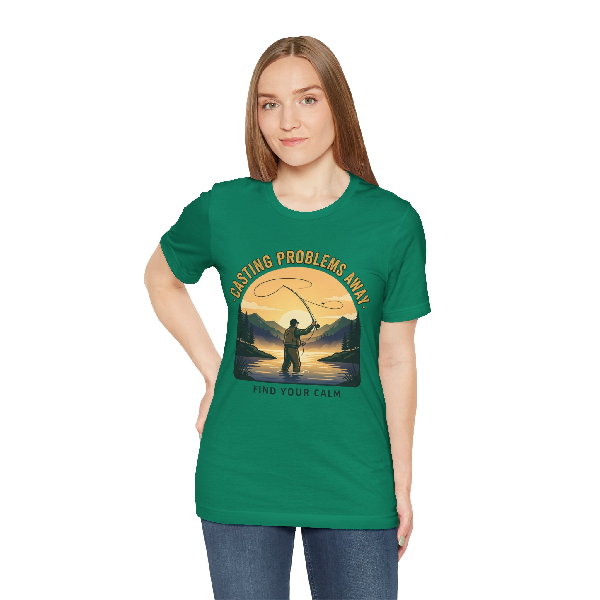 Fishing T-Shirt — "Casting Problems Away, Find Your Calm" Outdoor Angler Tee