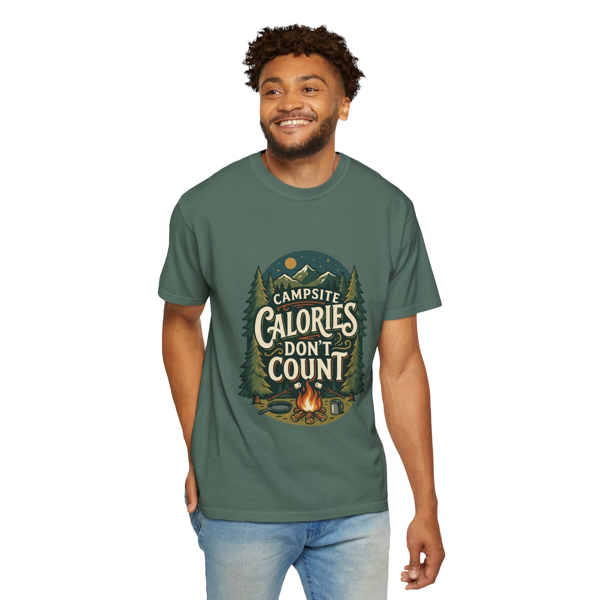 Campsite Calories Don’t Count Graphic T-Shirt — Camping Campfire Outdoors Tee