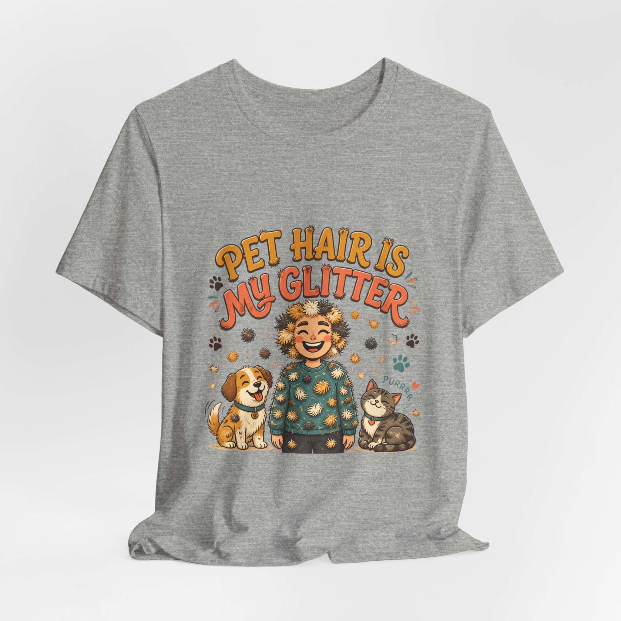 Pet Hair Is My Glitter T-Shirt — Cute Pet Lover Tee with Dog & Cat Illustration