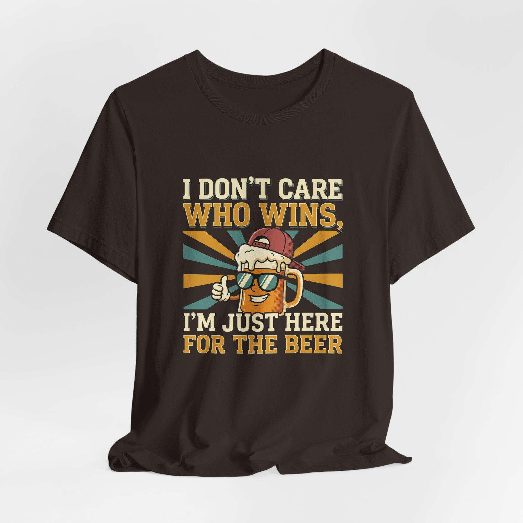 Beer Lovers T‑Shirt – “I Don't Care Who Wins, I'm Just Here For The Beer” Retro Tee