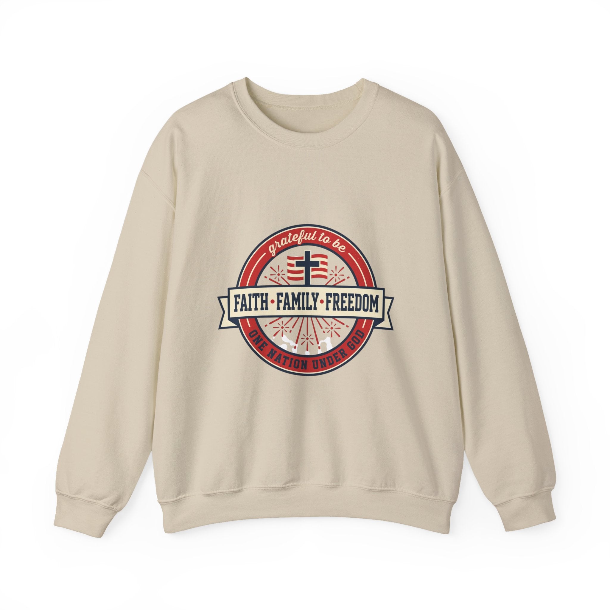 Faith • Family • Freedom Crewneck Sweatshirt | Faith-based Patriotic, Vintage Americana