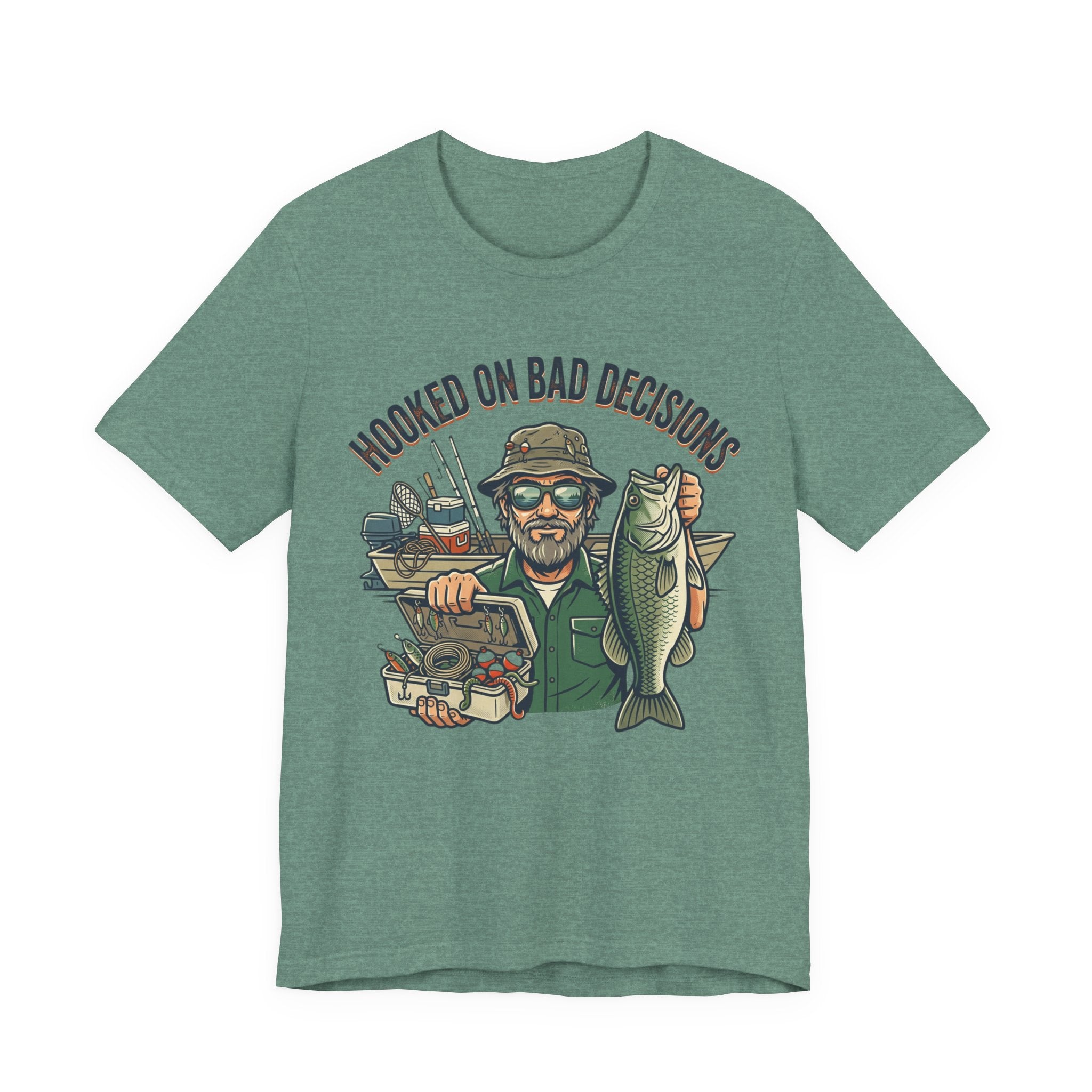 Fishing T-Shirt – "Hooked on Bad Decisions" Humorous Angler Tee