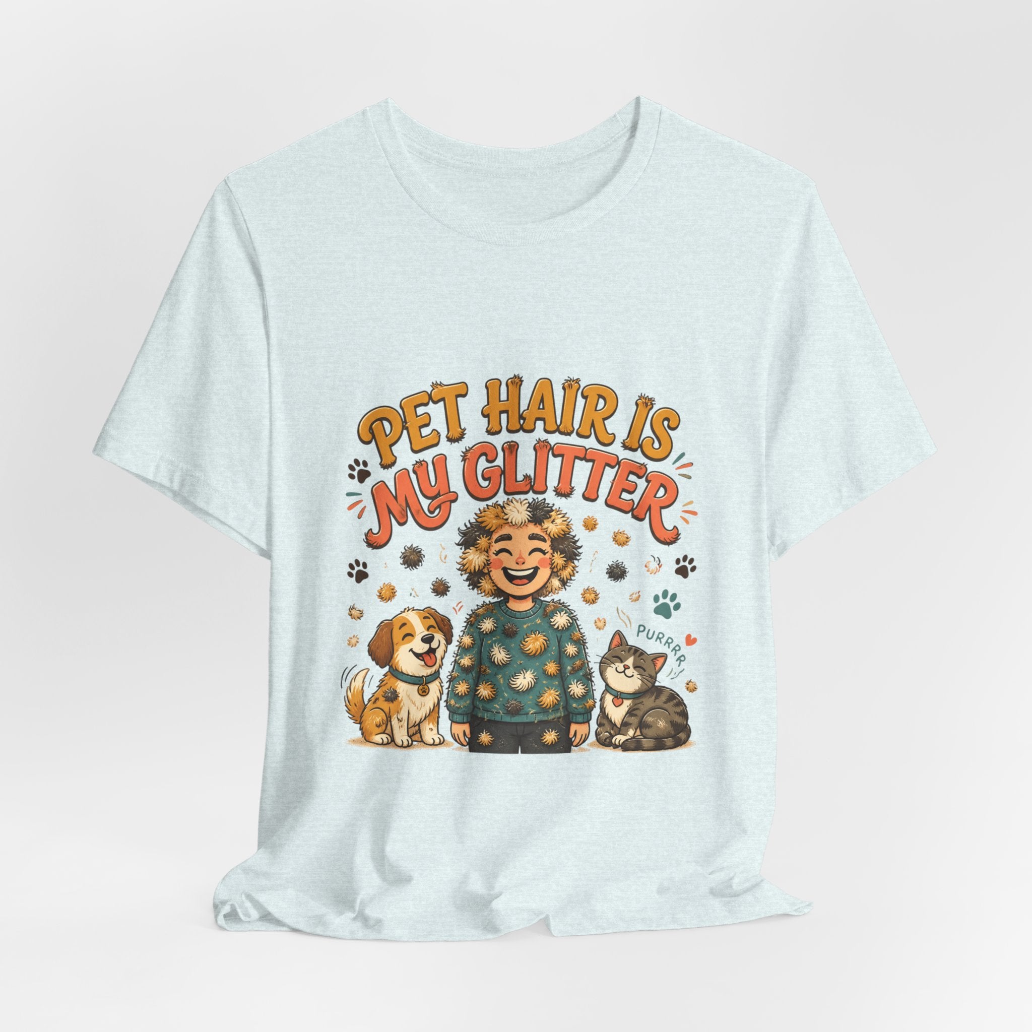 Pet Hair Is My Glitter T-Shirt — Cute Pet Lover Tee with Dog & Cat Illustration