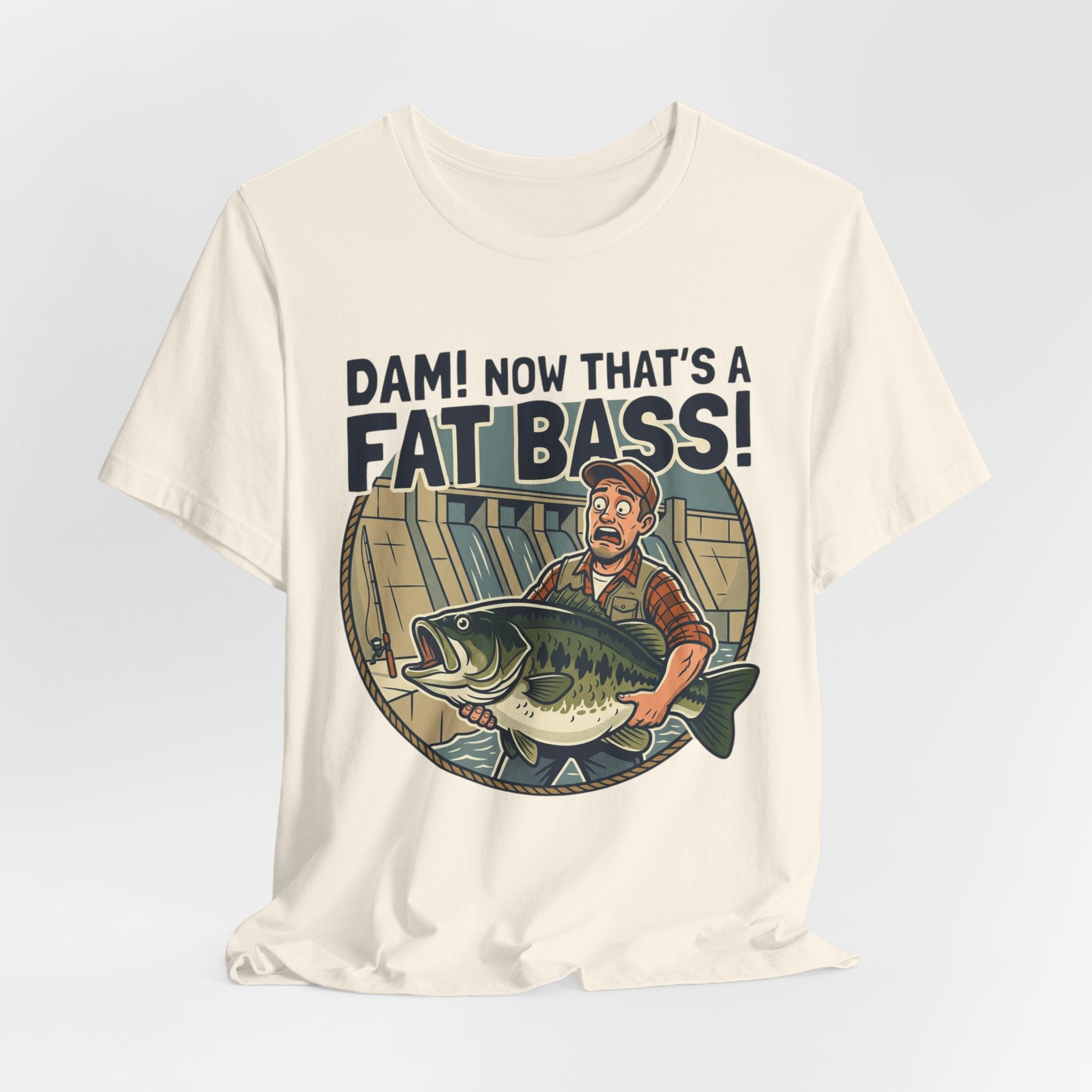 Fishing T‑Shirt – "Dam! Now That’s a Fat Bass!" Retro Angler Tee
