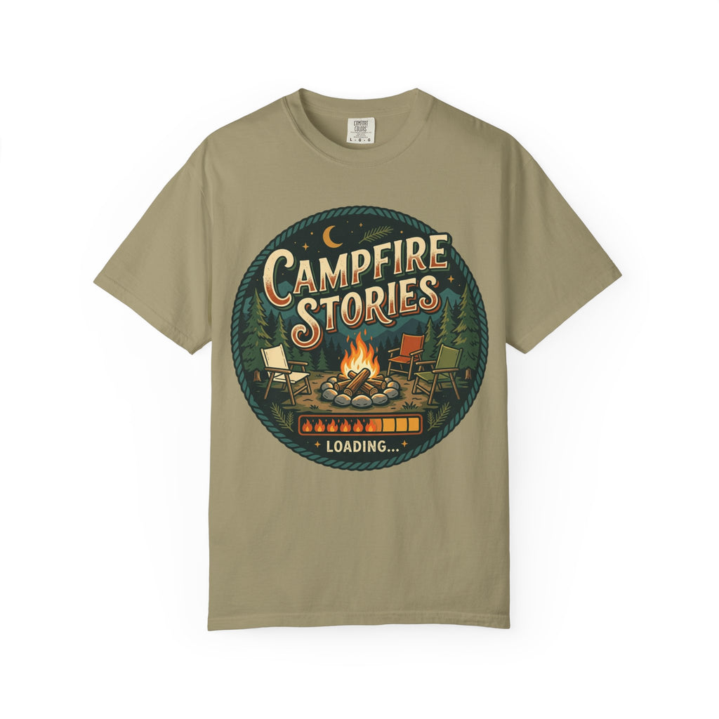 Campfire Stories T-Shirt — Vintage Camping Graphic Tee ("Campfire Stories" Loading)