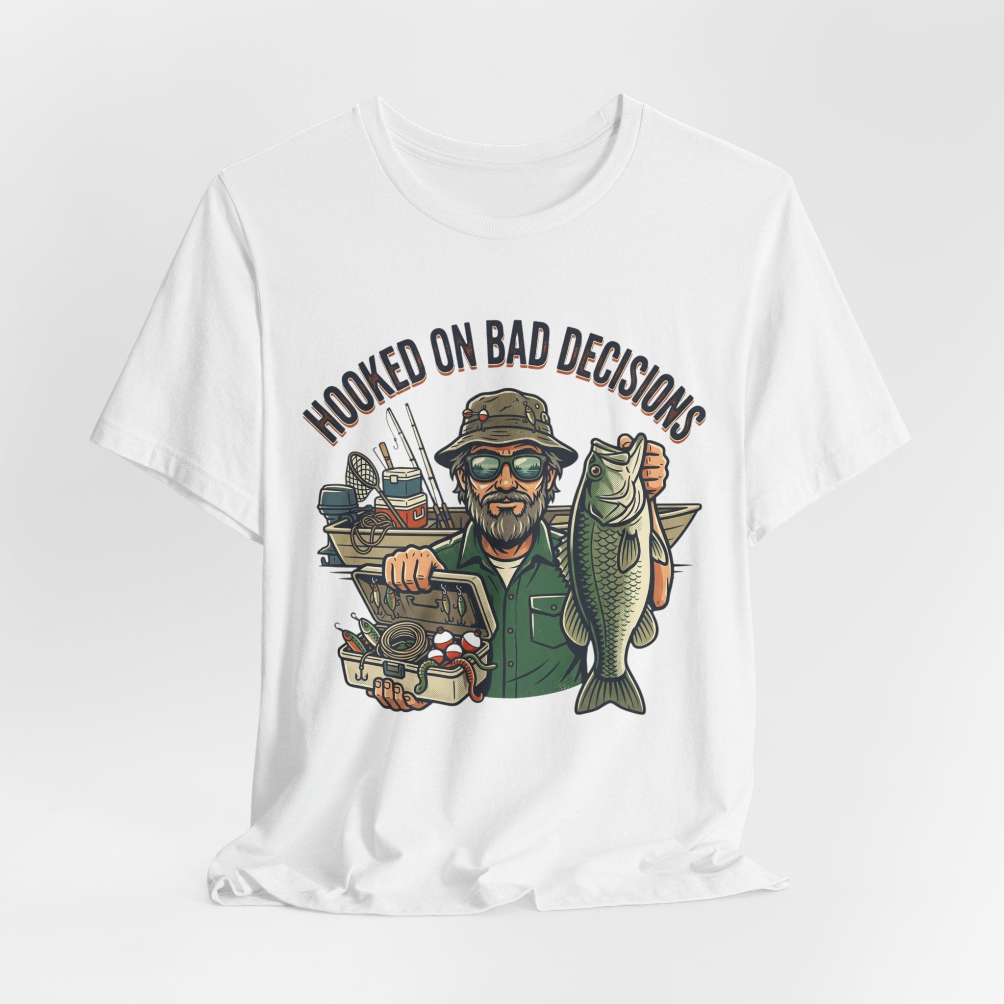 Fishing T-Shirt – "Hooked on Bad Decisions" Humorous Angler Tee