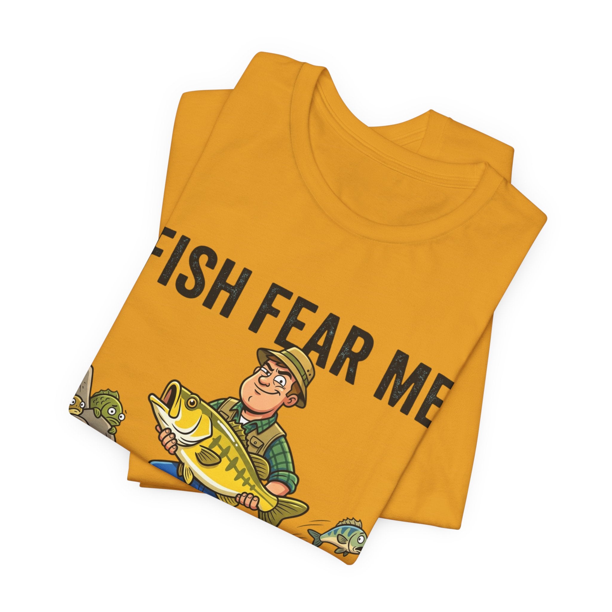 Fishing Humor T-Shirt — "Fish Fear Me. My Wife Tolerates Me." Graphic Tee