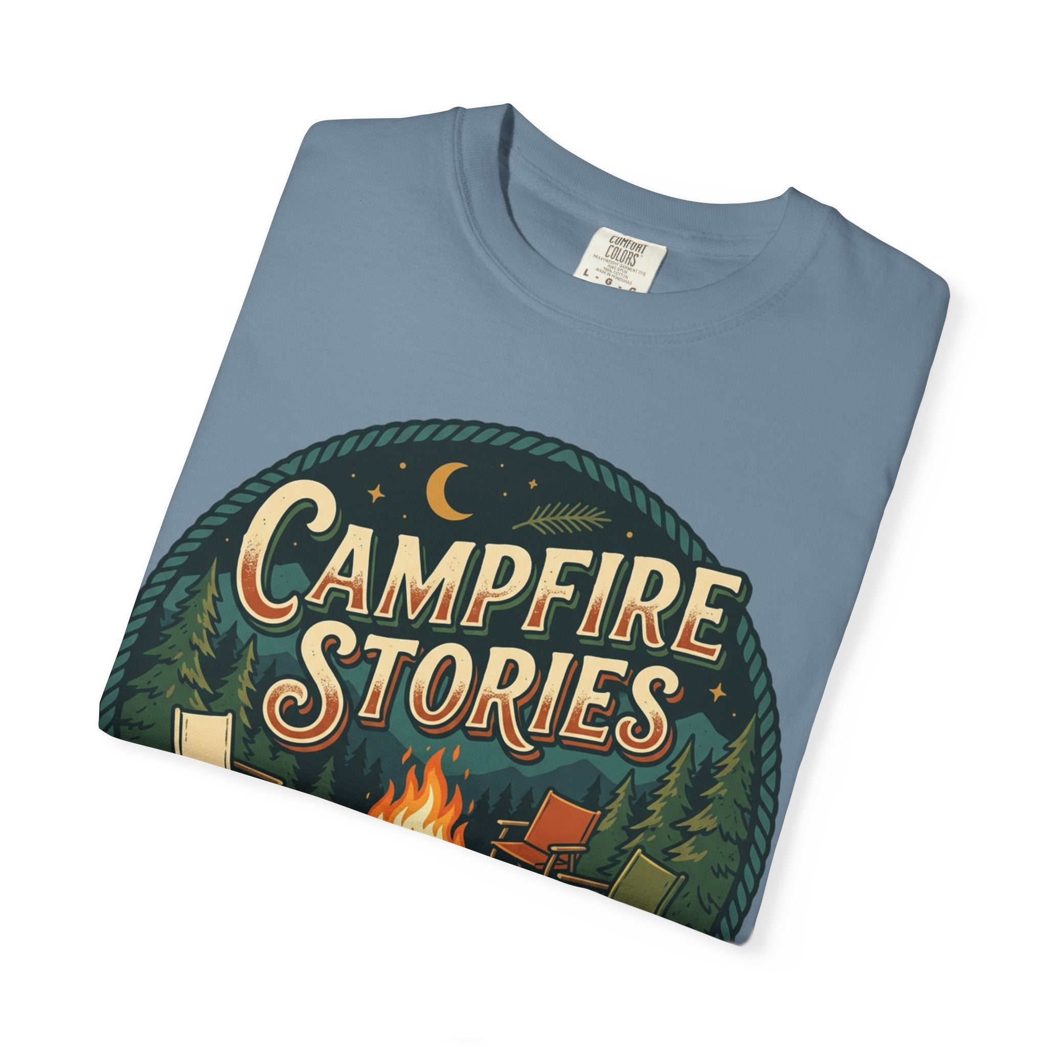 Campfire Stories T-Shirt — Vintage Camping Graphic Tee ("Campfire Stories" Loading)