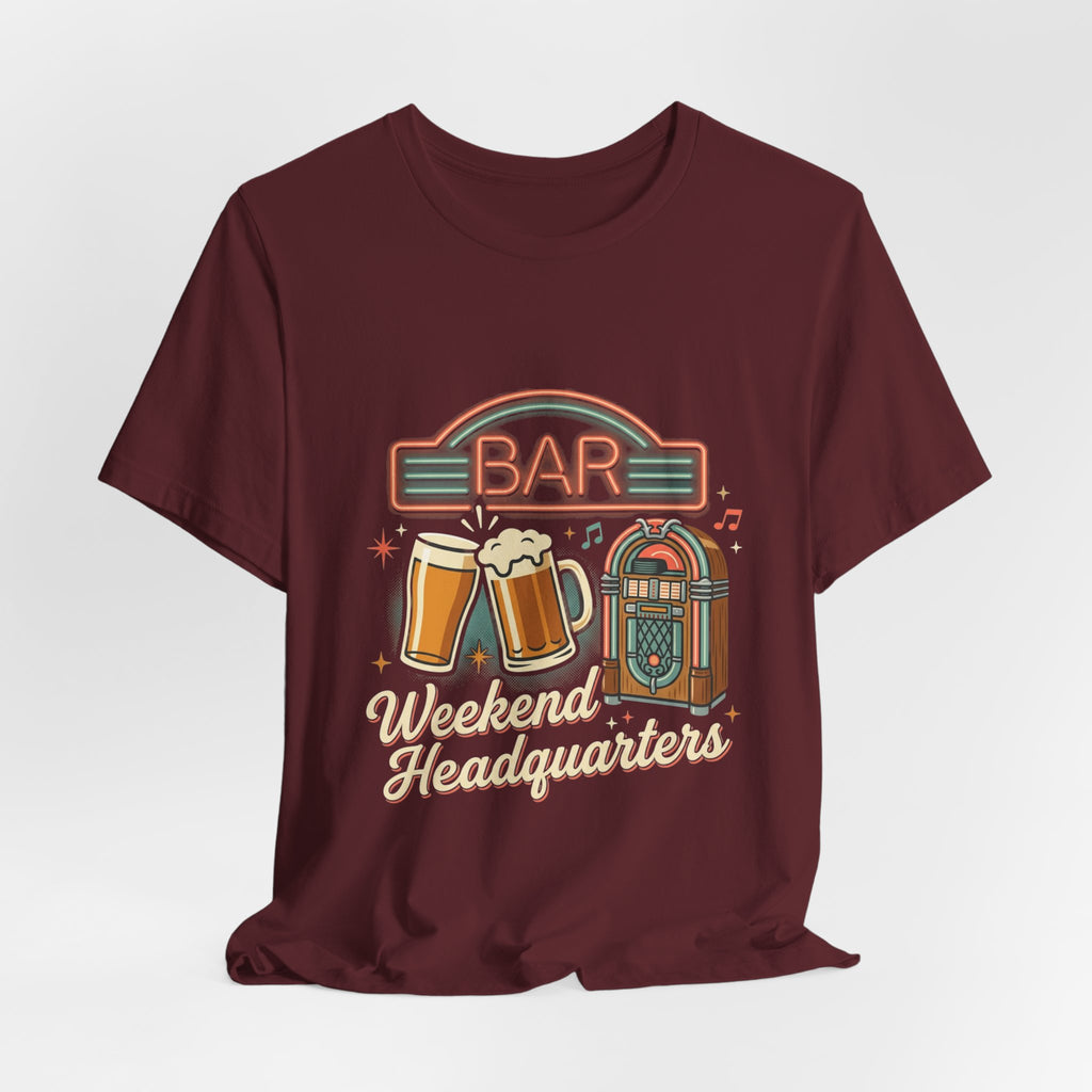 Weekend Headquarters Bar T‑Shirt — Retro Jukebox & Beer Graphic Tee