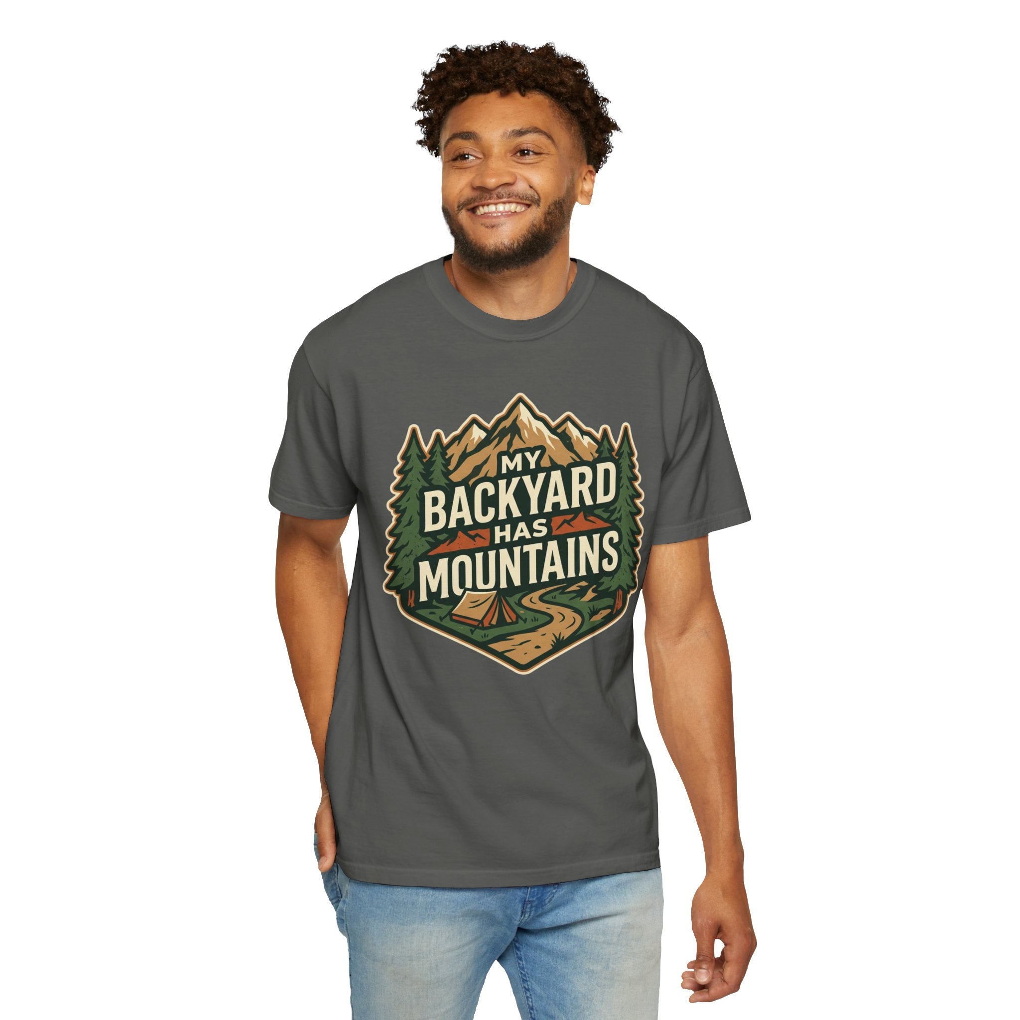 My Backyard Has Mountains T-Shirt — Outdoor Camping Graphic Tee
