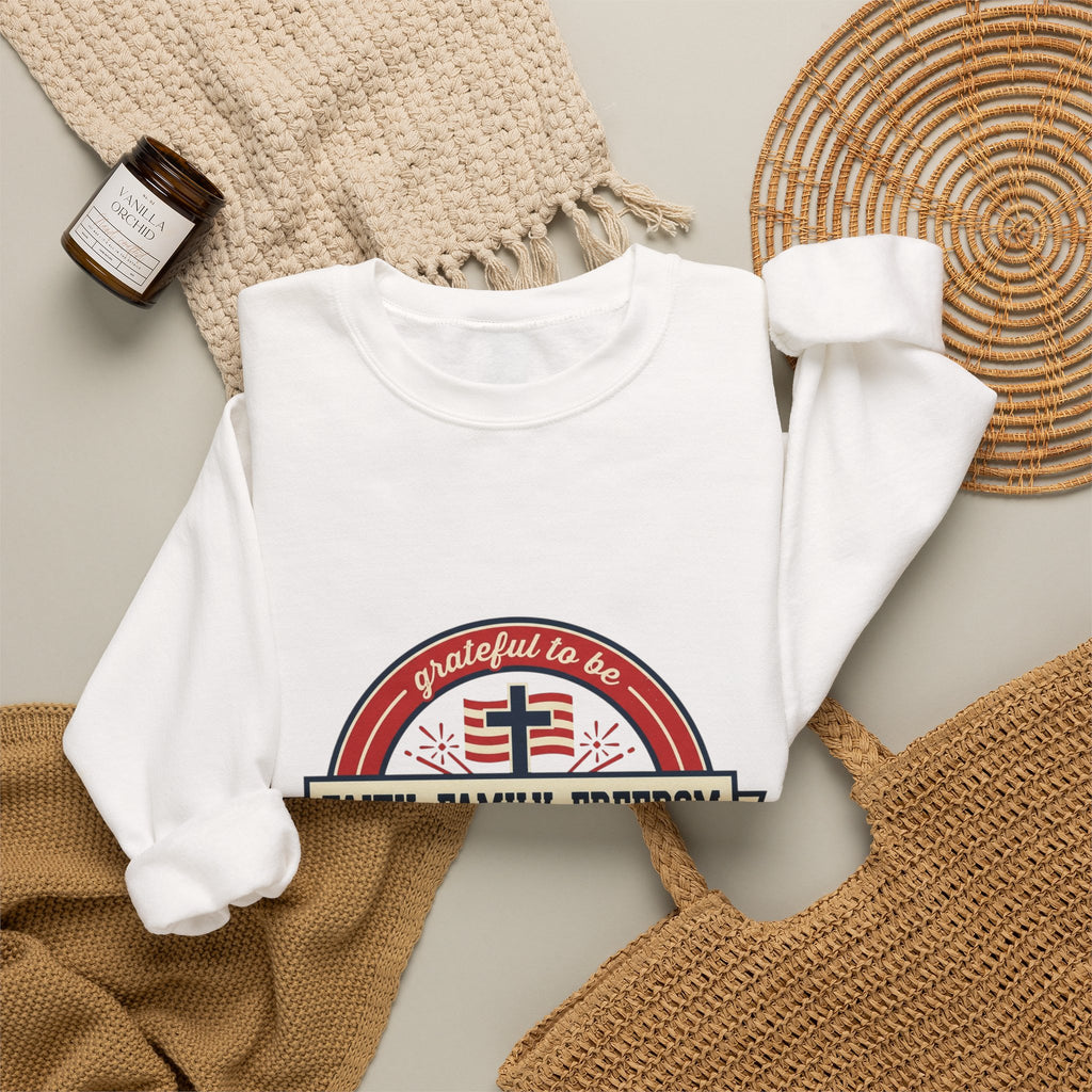 Faith • Family • Freedom Crewneck Sweatshirt | Faith-based Patriotic, Vintage Americana