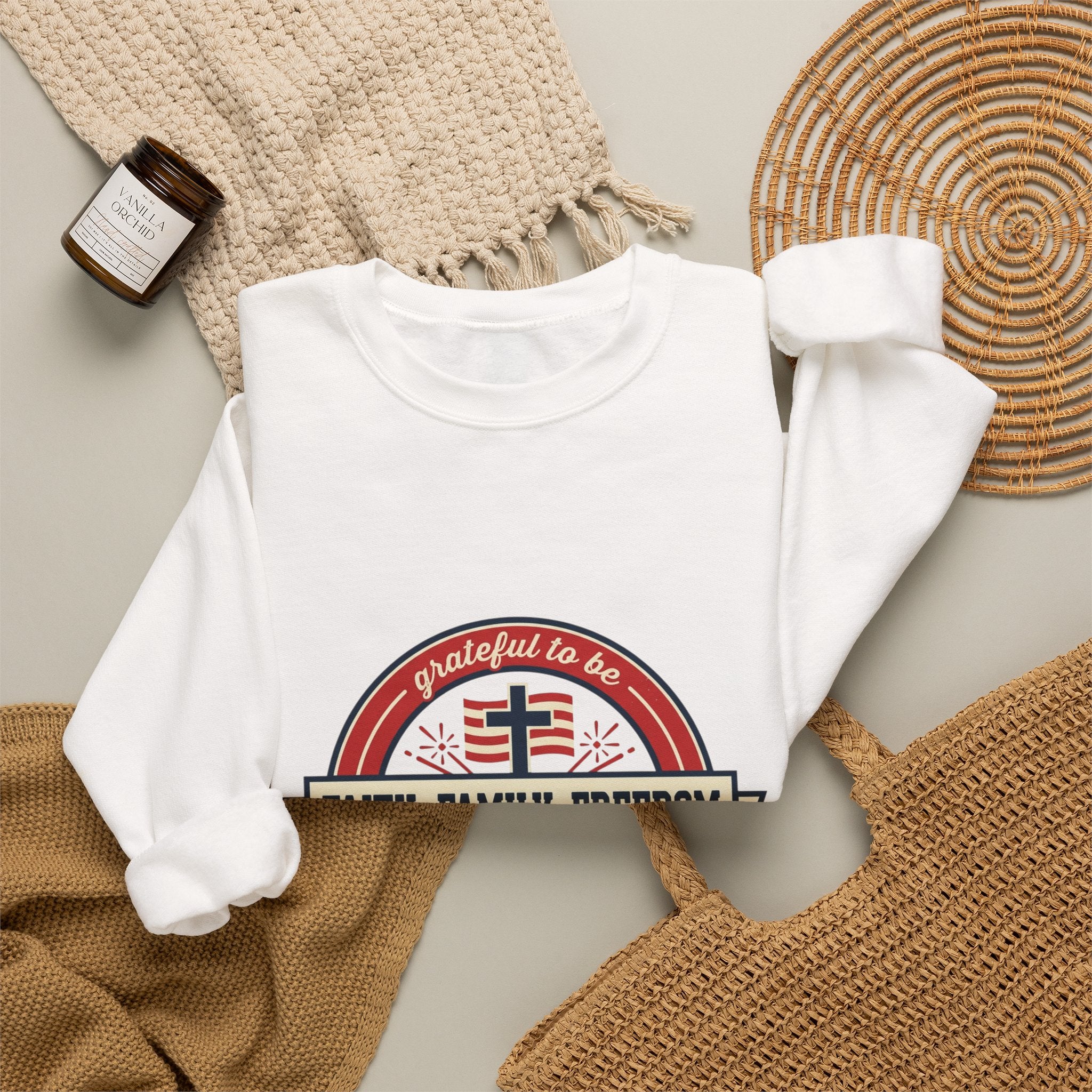 Faith • Family • Freedom Crewneck Sweatshirt | Faith-based Patriotic, Vintage Americana