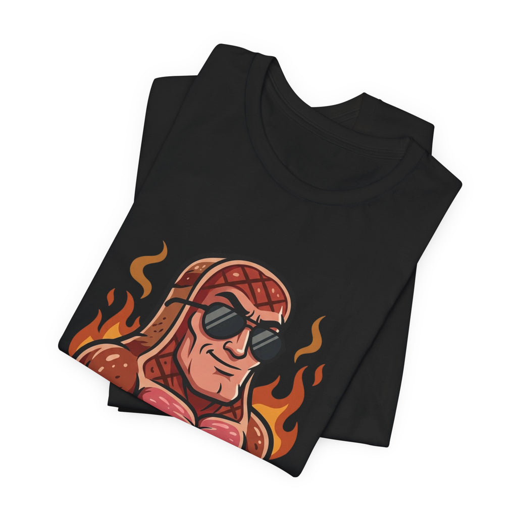 Grillin' Muscle Steak T-Shirt — Funny BBQ Meat Mascot Tee