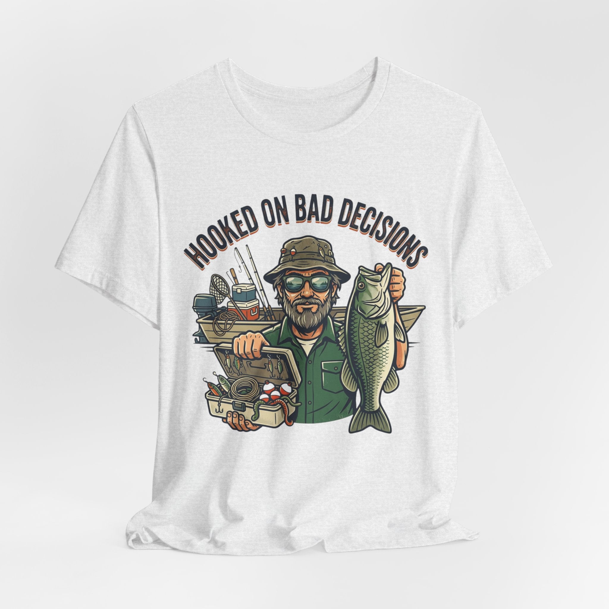 Fishing T-Shirt – "Hooked on Bad Decisions" Humorous Angler Tee
