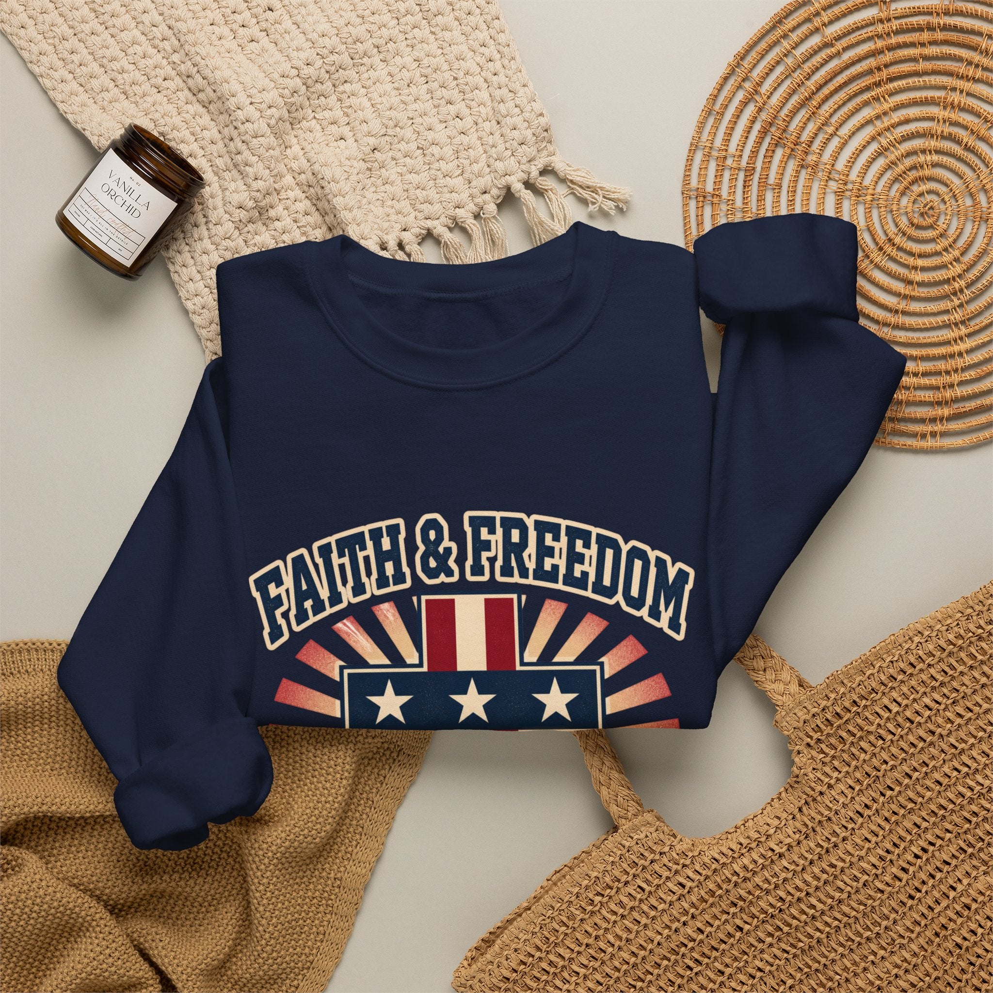 Faith & Freedom Cross Crewneck Sweatshirt | patriotic, vintage Americana