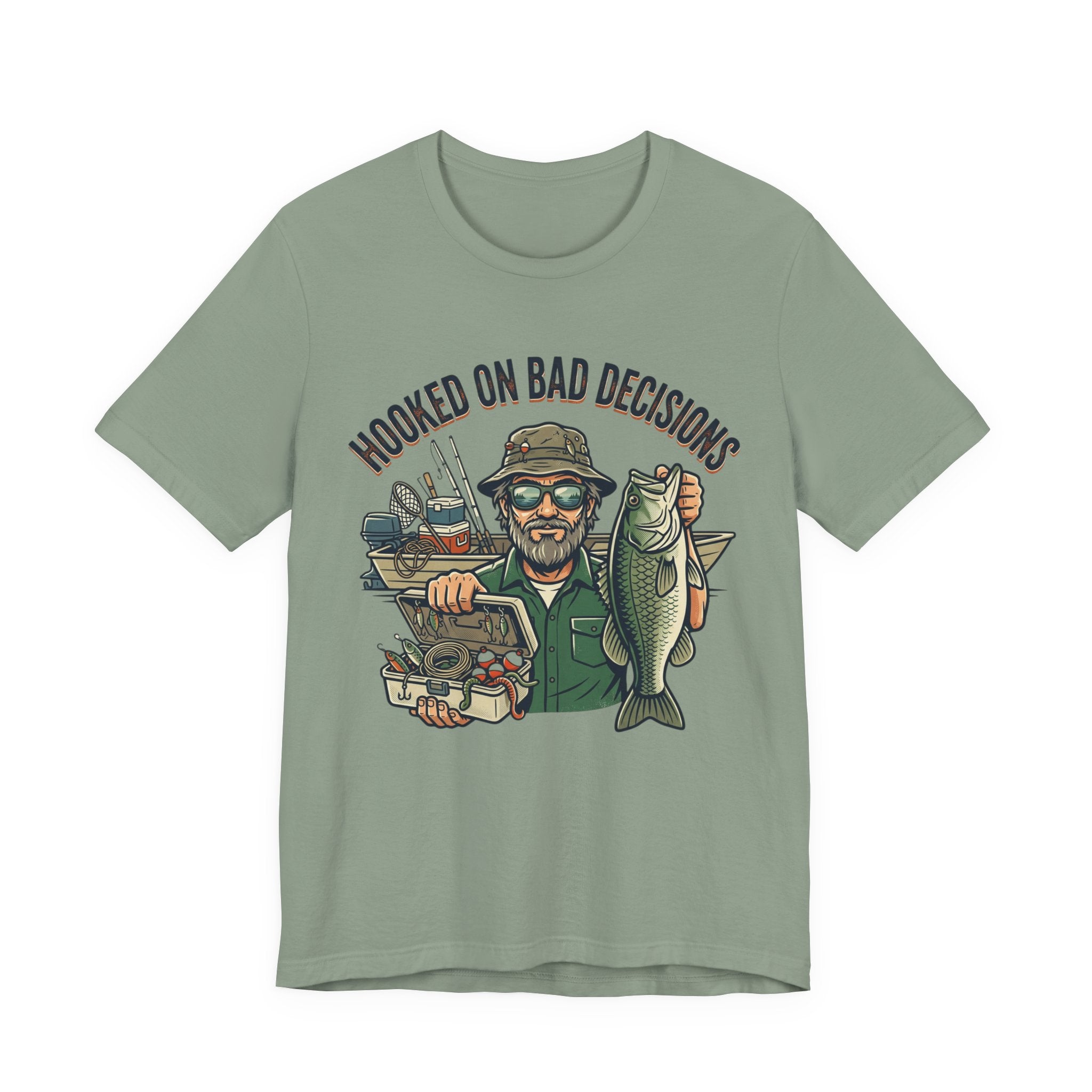 Fishing T-Shirt – "Hooked on Bad Decisions" Humorous Angler Tee