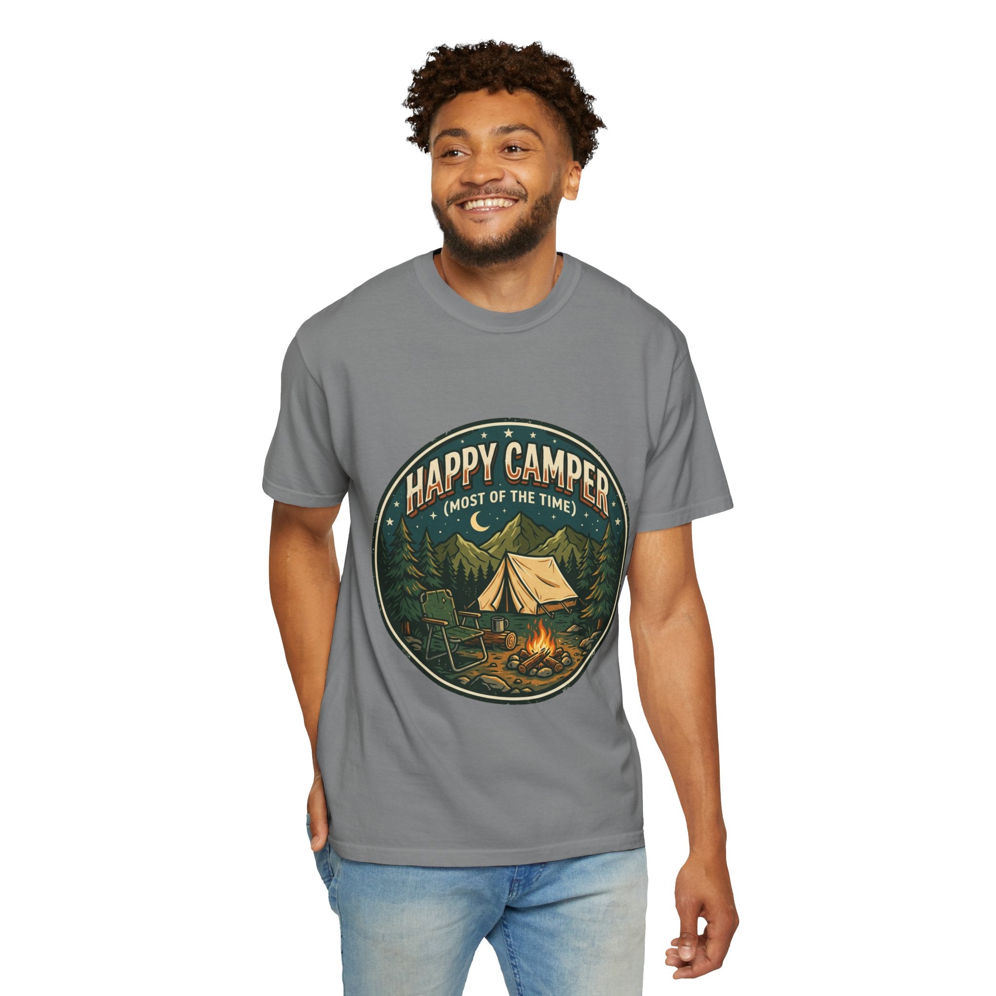 Happy Camper T-Shirt — Campfire Tent Graphic Tee
