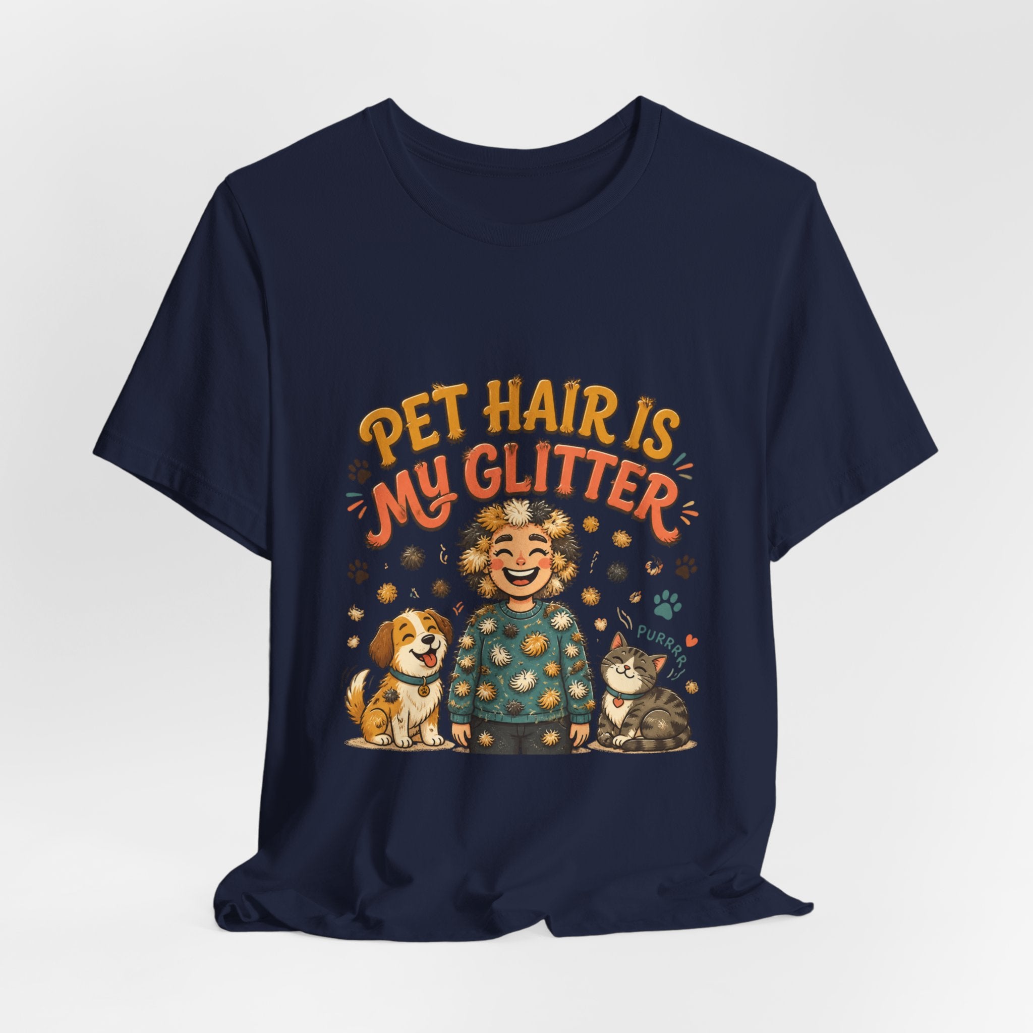 Pet Hair Is My Glitter T-Shirt — Cute Pet Lover Tee with Dog & Cat Illustration