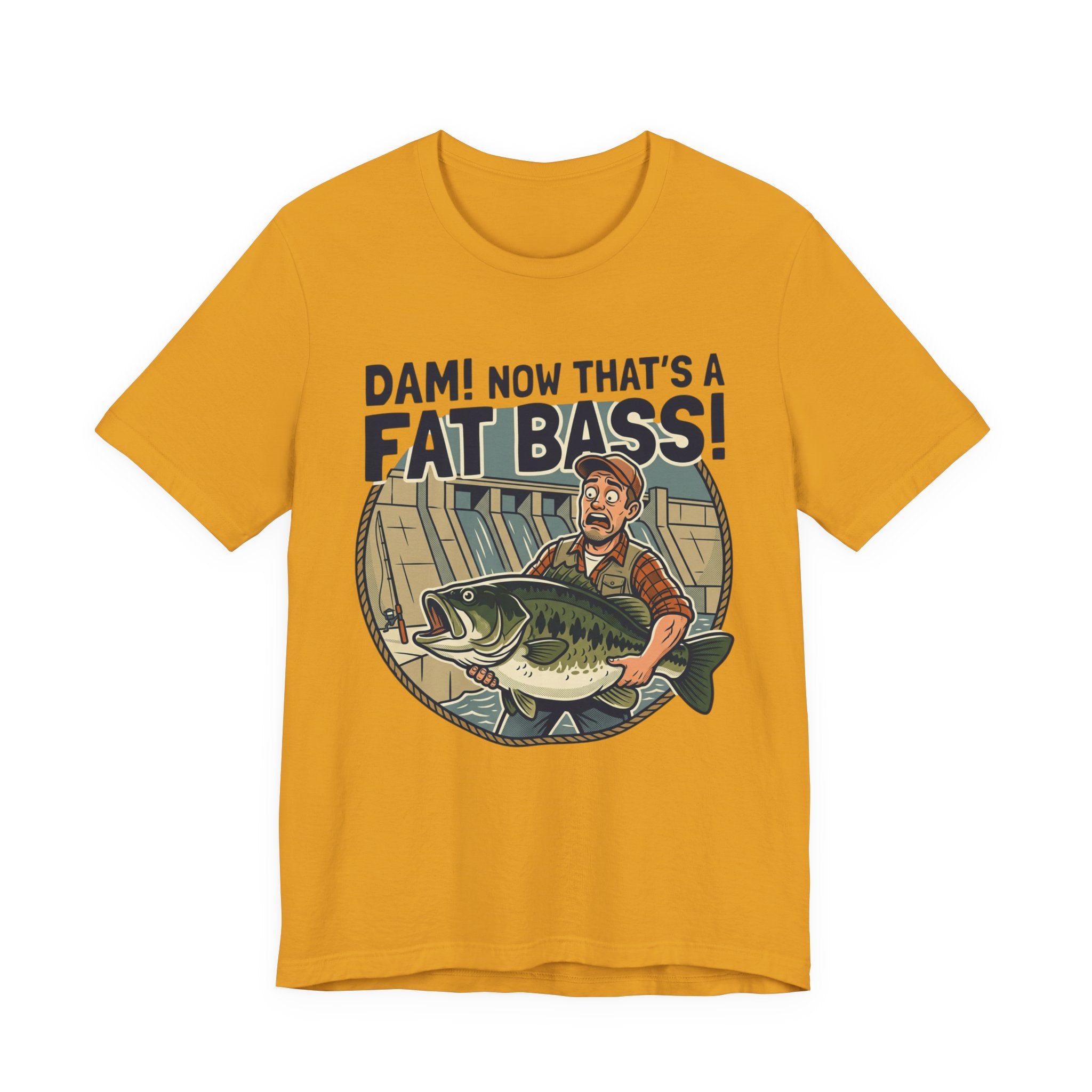 Fishing T‑Shirt – "Dam! Now That’s a Fat Bass!" Retro Angler Tee