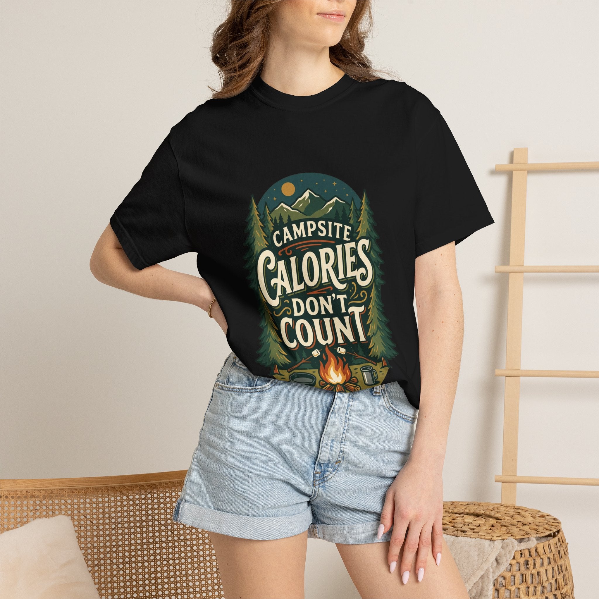 Campsite Calories Don’t Count Graphic T-Shirt — Camping Campfire Outdoors Tee