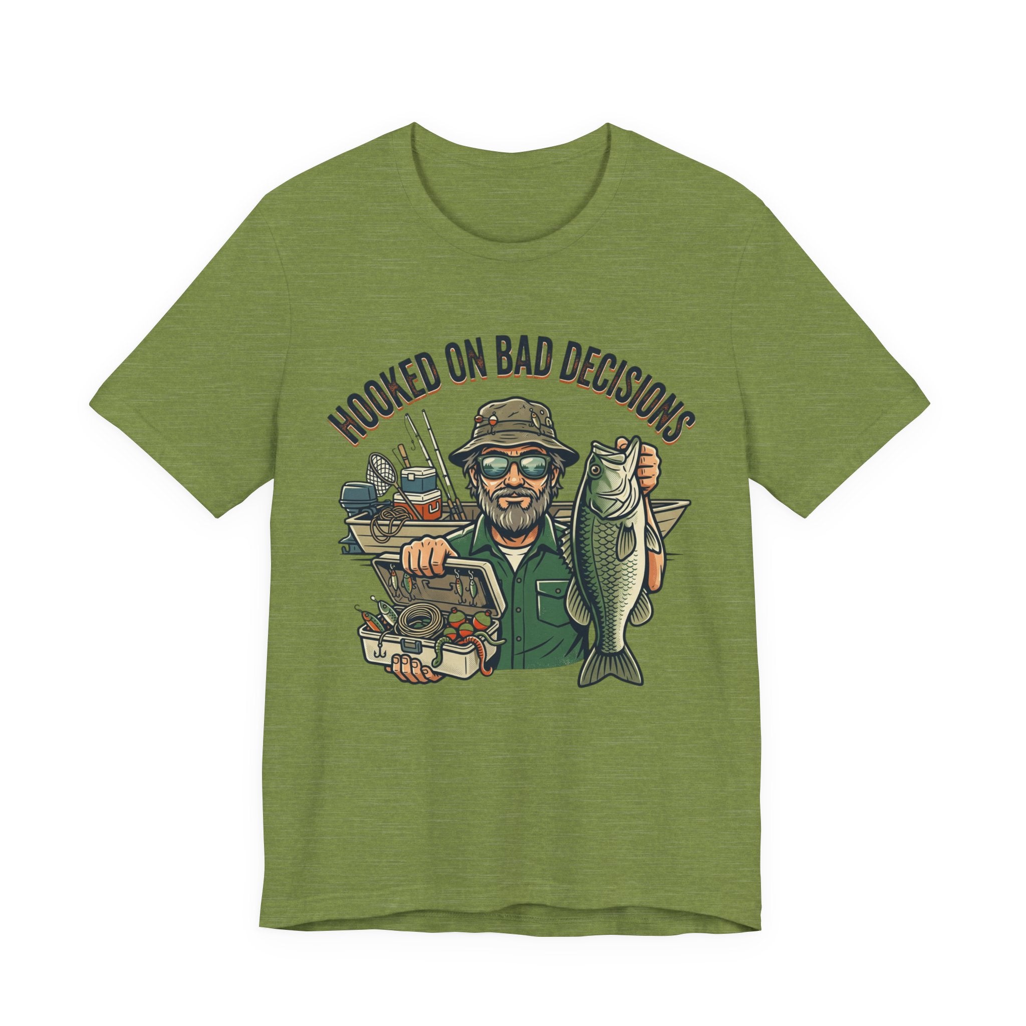 Fishing T-Shirt – "Hooked on Bad Decisions" Humorous Angler Tee