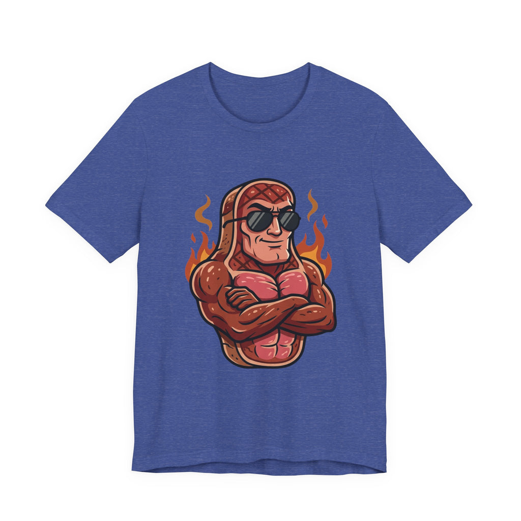 Grillin' Muscle Steak T-Shirt — Funny BBQ Meat Mascot Tee