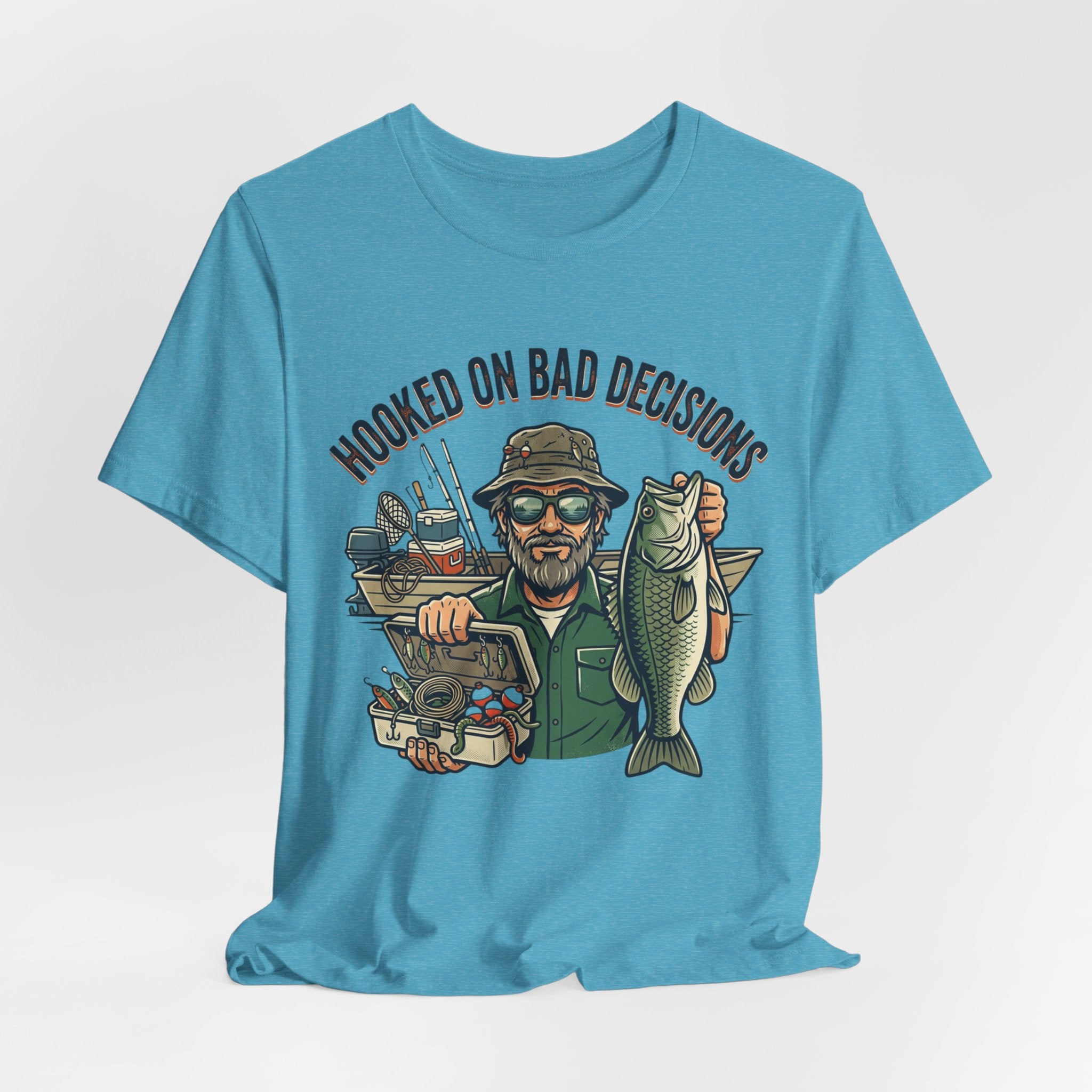 Fishing T-Shirt – "Hooked on Bad Decisions" Humorous Angler Tee