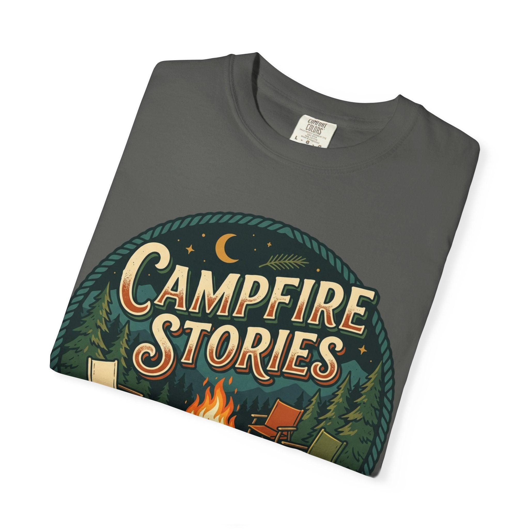 Campfire Stories T-Shirt — Vintage Camping Graphic Tee ("Campfire Stories" Loading)