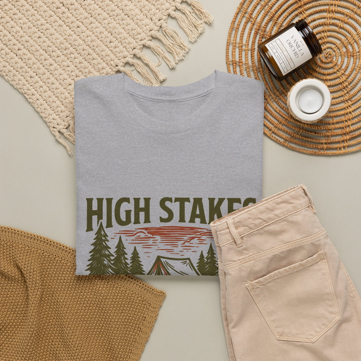 High Stakes, Low Expectations Camping T-Shirt