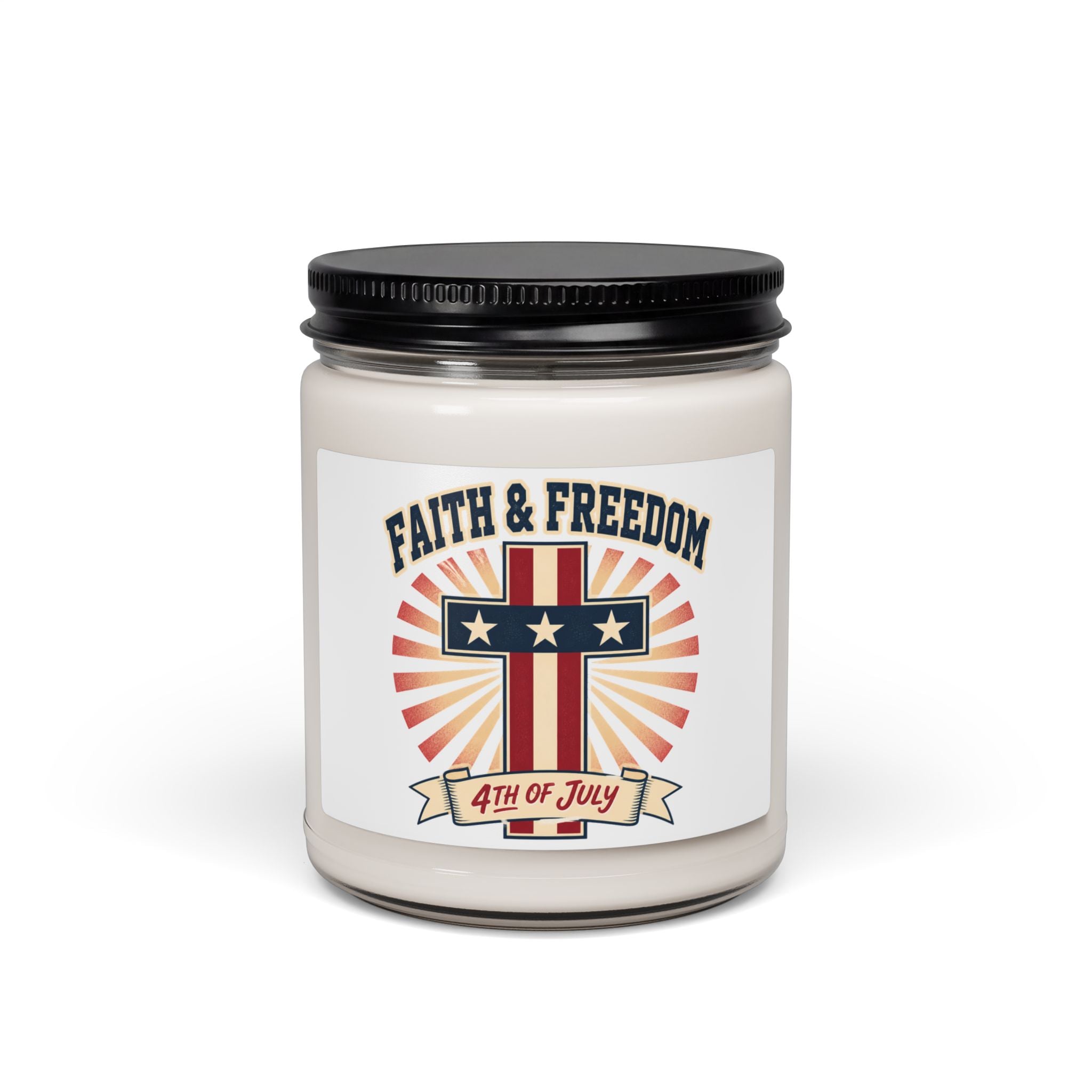 Faith & Freedom Cross Candle, Patriotic Soy Candle | 4th of July, Vintage Americana