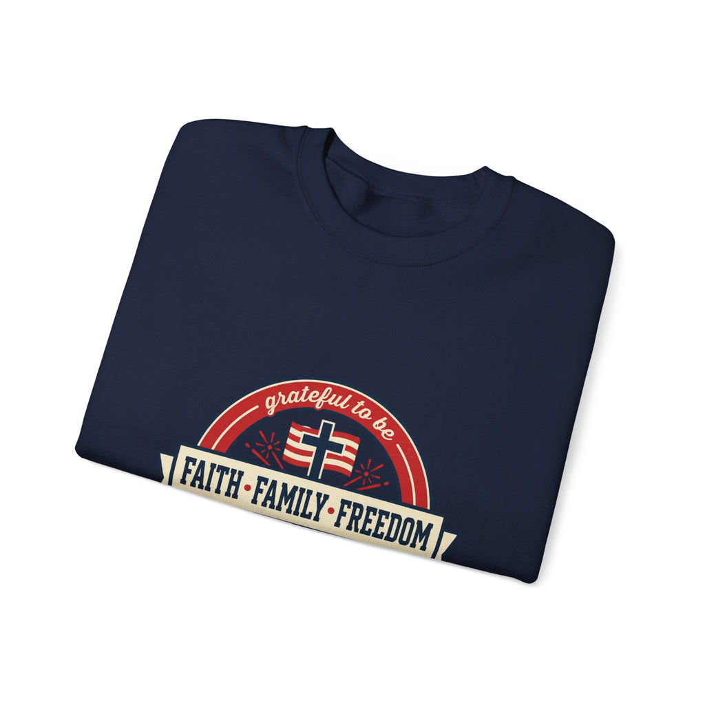 Faith • Family • Freedom Crewneck Sweatshirt | Faith-based Patriotic, Vintage Americana