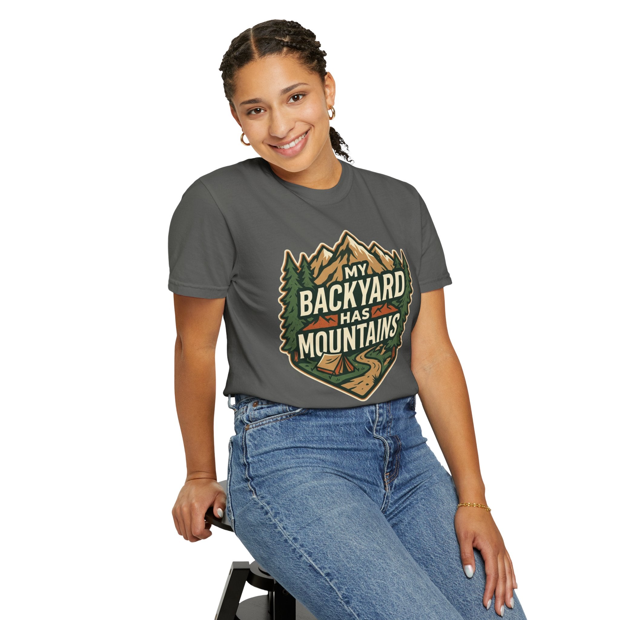 My Backyard Has Mountains T-Shirt — Outdoor Camping Graphic Tee