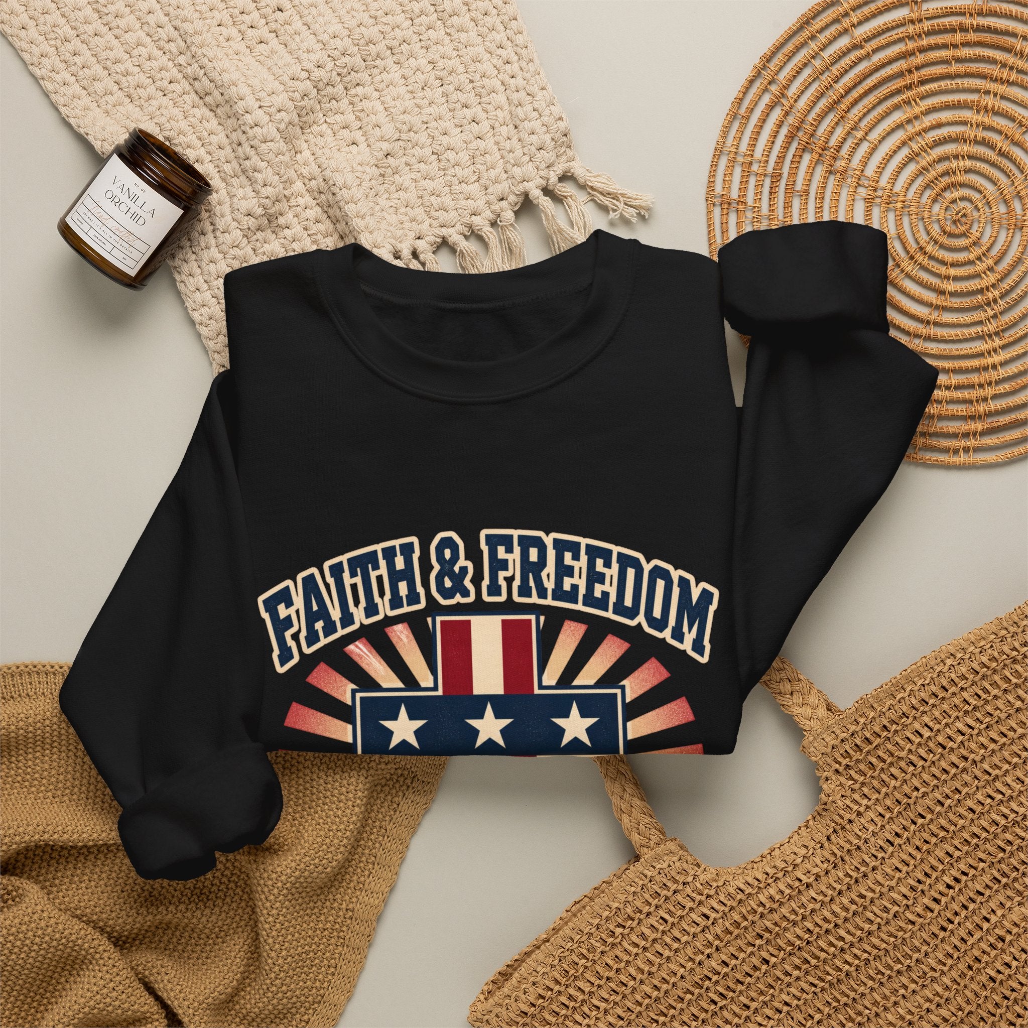 Faith & Freedom Cross Crewneck Sweatshirt | patriotic, vintage Americana